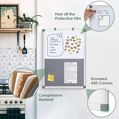 Vista 37 de S SWANCROWN Tablero de fieltro blanco combinado/tablero de cartas/pizarra blanca de borrado en seco para oficina, aula y hogar, negro, 24 x 18