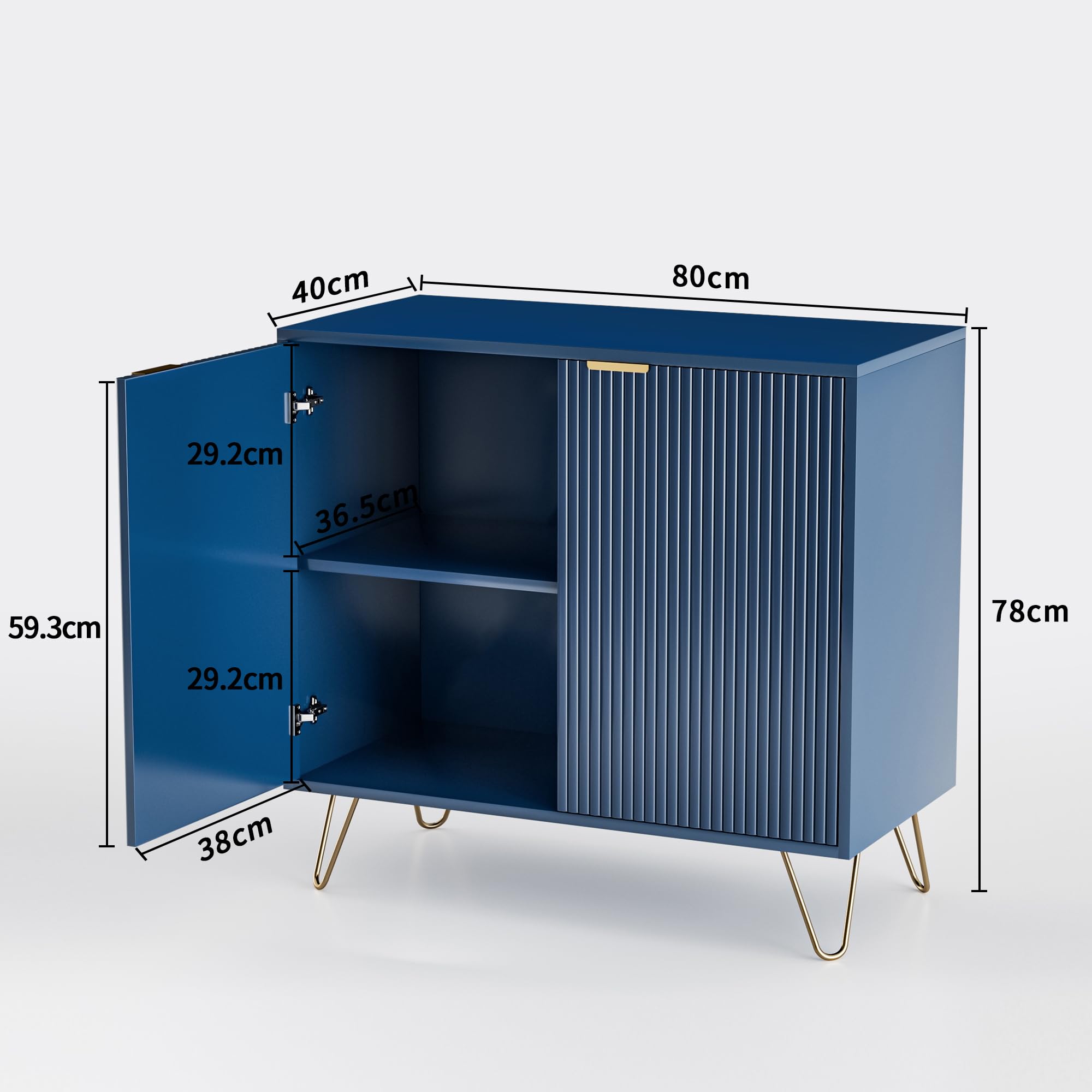 Mobile a due ante con ripiano e comodino in legno, piccola credenza con 2 scomparti portaoggetti, buffet basso, basso da cucina, blu (blu)