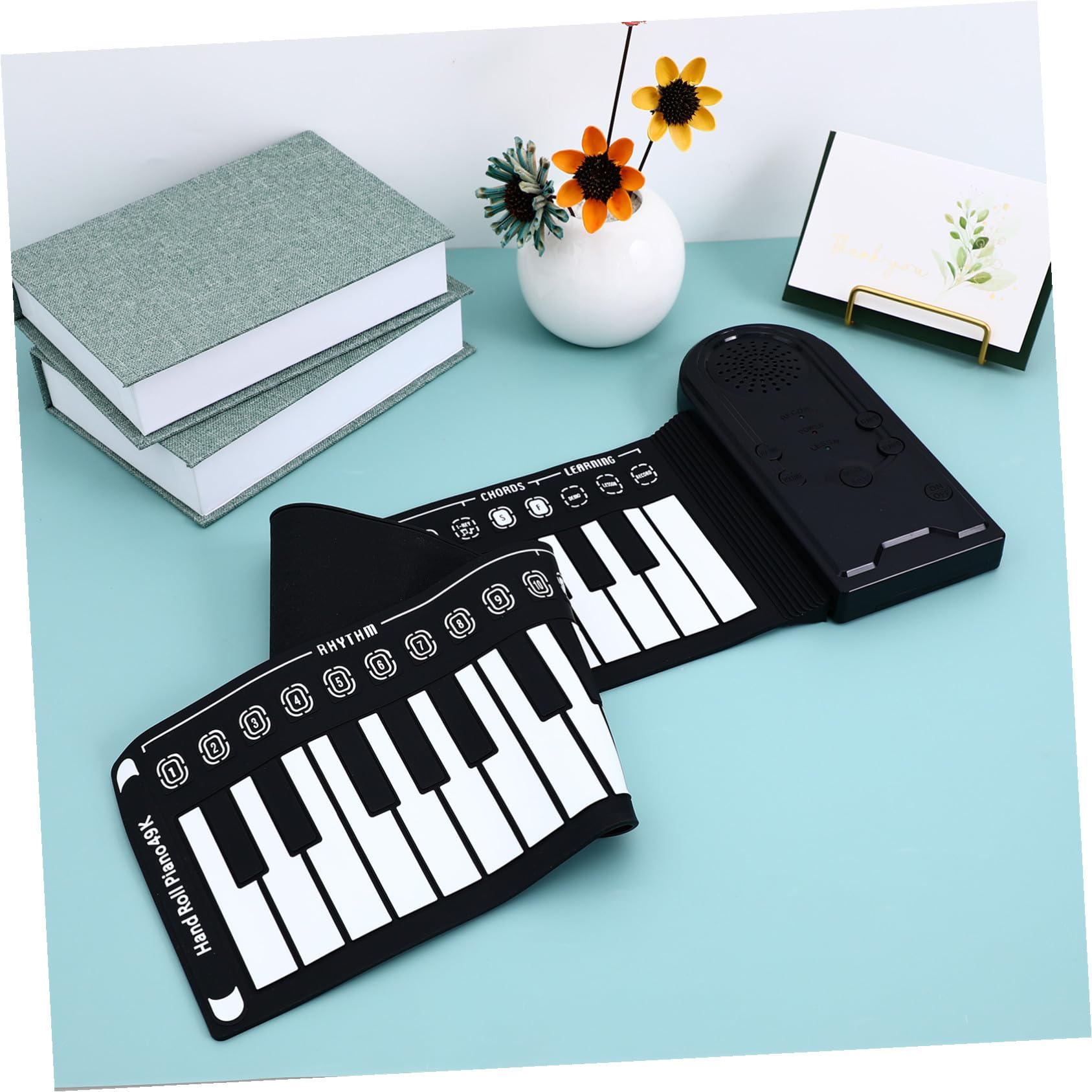 Pianoforte Elettronico Arrotolabile 49 Tasti Nero per Principianti | Silicone, Altoparlante Integrato, Controllo Ritmo 32 Livelli e Volume 16 Livelli, Cavo USB Dc 6v e 3 Batterie Aa