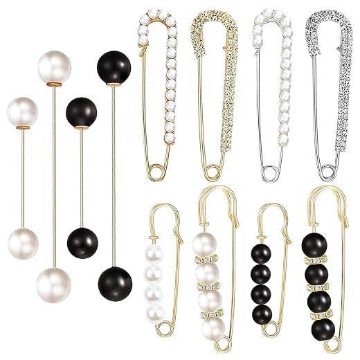 12 PCS Sweater Shawl Clips Retro Sweater Shawl Clips Faux Crystal Pearl Brooch Pins for Women Girls Costume Accessory