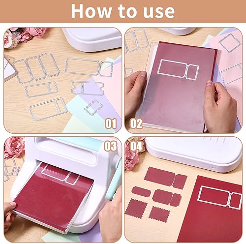 Miniatura 3 de GLOBLELAND Marco de sello postal troqueles de corte para bricolaje álbumes de recortes, boletos de metal, marco de borde, troquelados, plantillas en