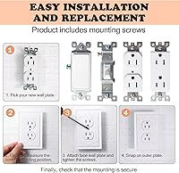 Vista 5 de Cubiertas de toma de corriente de diseño en relieve de pétalo estilo clásico blanco moderno, placas de pared para receptáculo eléctrico dúplex