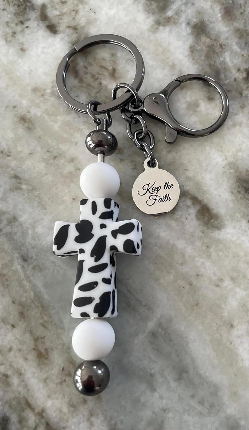 Keep the Faith Keychain Cross Purse Charm Personalized Keychain Black Gunmetal Religious Gifts - Image 4