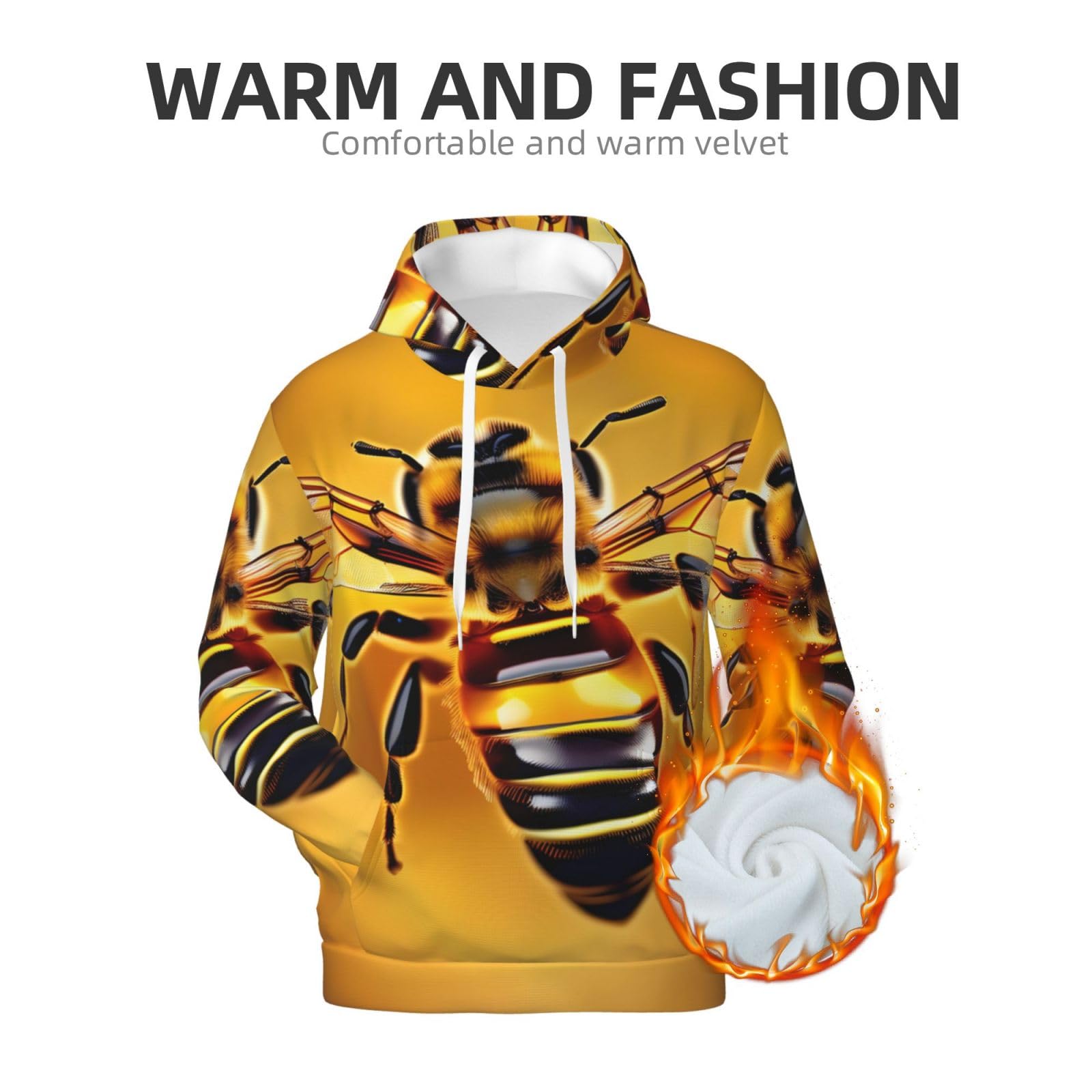 Męska bluza z kapturem z nadrukiem pszczoły, casualowa grafika z nadrukiem bluzy z kapturem z kieszenią