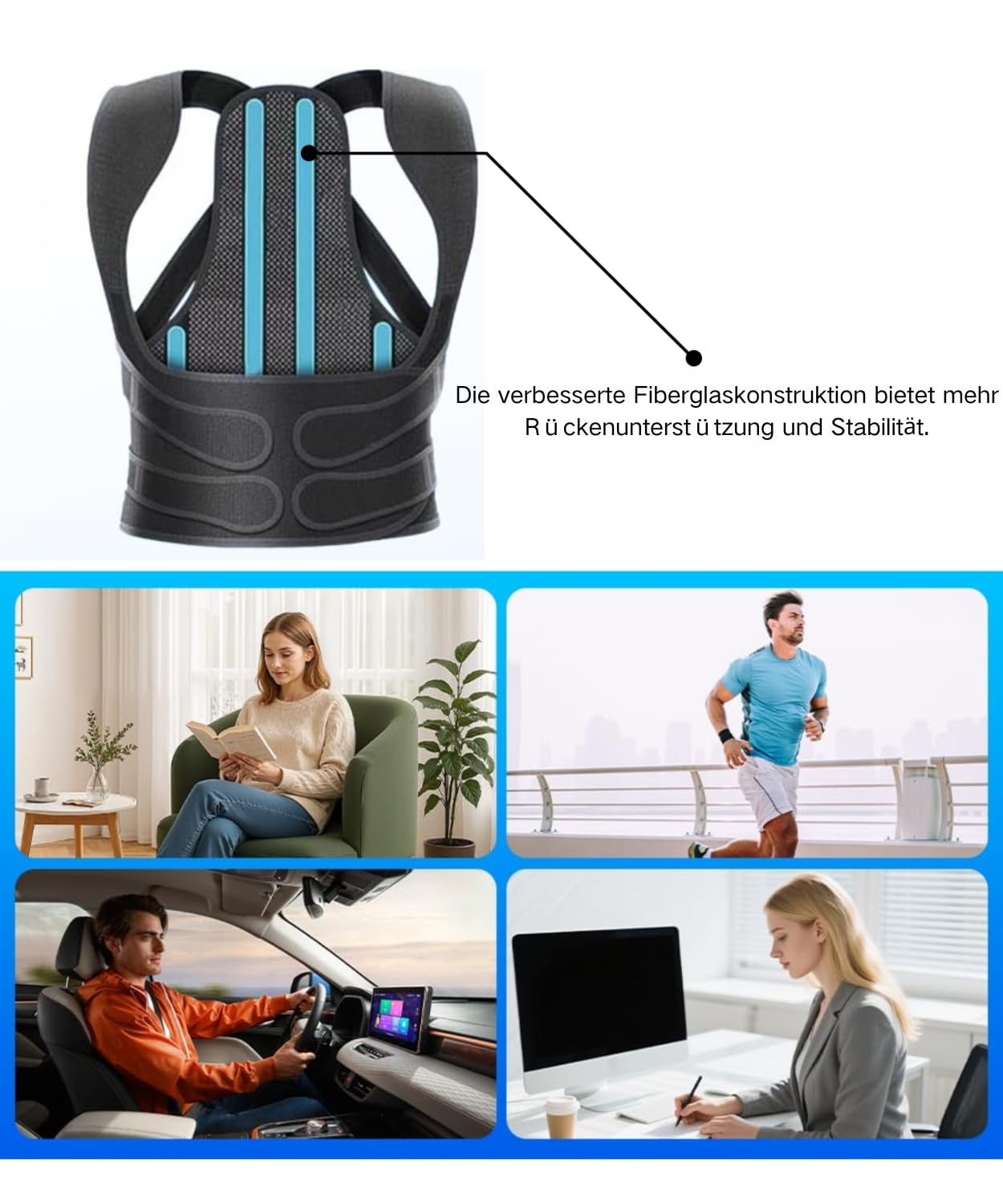 Rücken Geradehalter,Haltungskorrektur für Damen und Herren, 2-in-1-Rückenstütze, leichter und flexibler Schultergeraderichter für Yoga,Office, Gym, Desk Work, tragbare Orthese