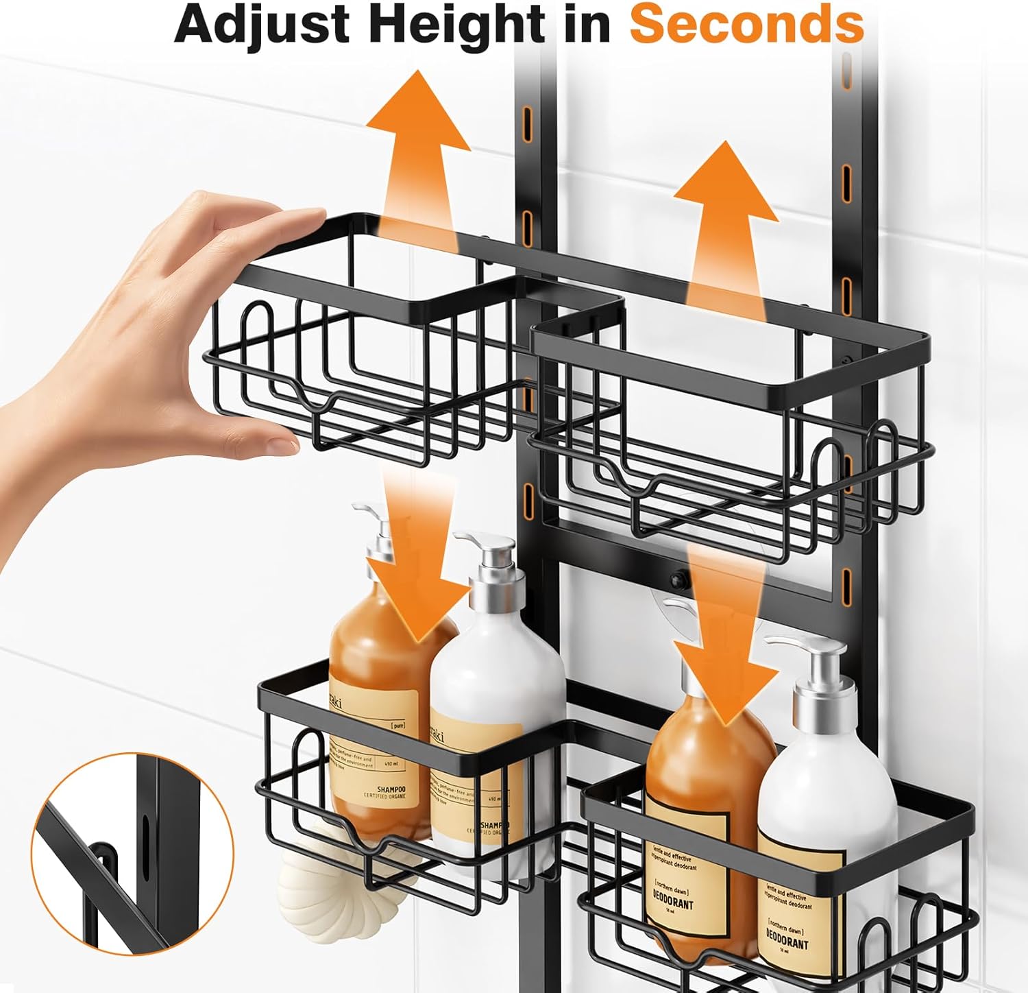Vatex Shower Caddy Hanging Organizer, 3 Tier Adjustable Bathroom Shelves, Rustproof Over The Showerhead/Door Hanging Shelf for Inside Shower - No Drilling Shower Rack Bath Storage With Soap Holder
