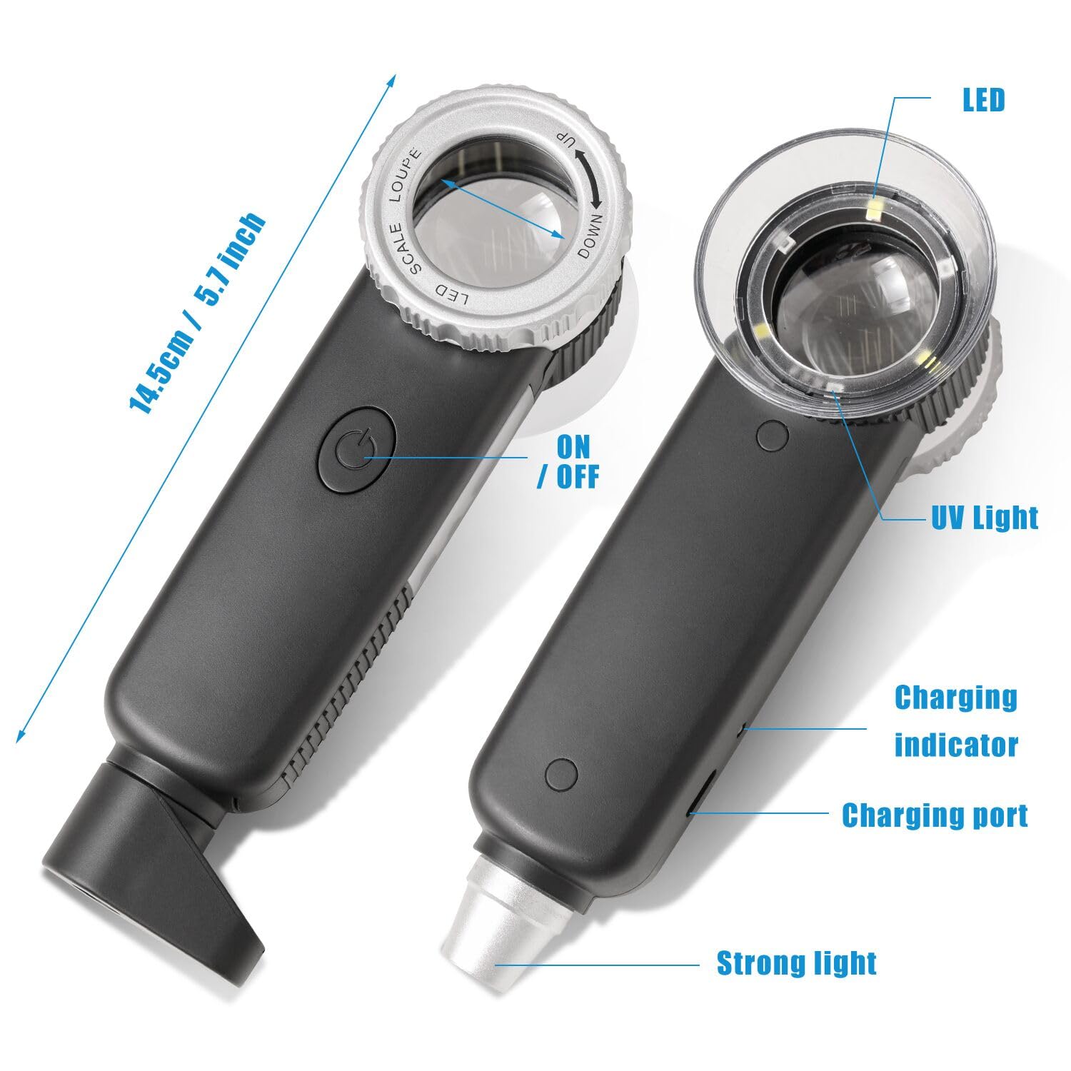 30X Juwelierlupe mit 7 Lichtern USB Wiederaufladbare Handlupe Faltbare Handlupe mit Jade-Auswertungs-Taschenlampe für die Bewertung von Schmuck, Münzen, Edelsteinen