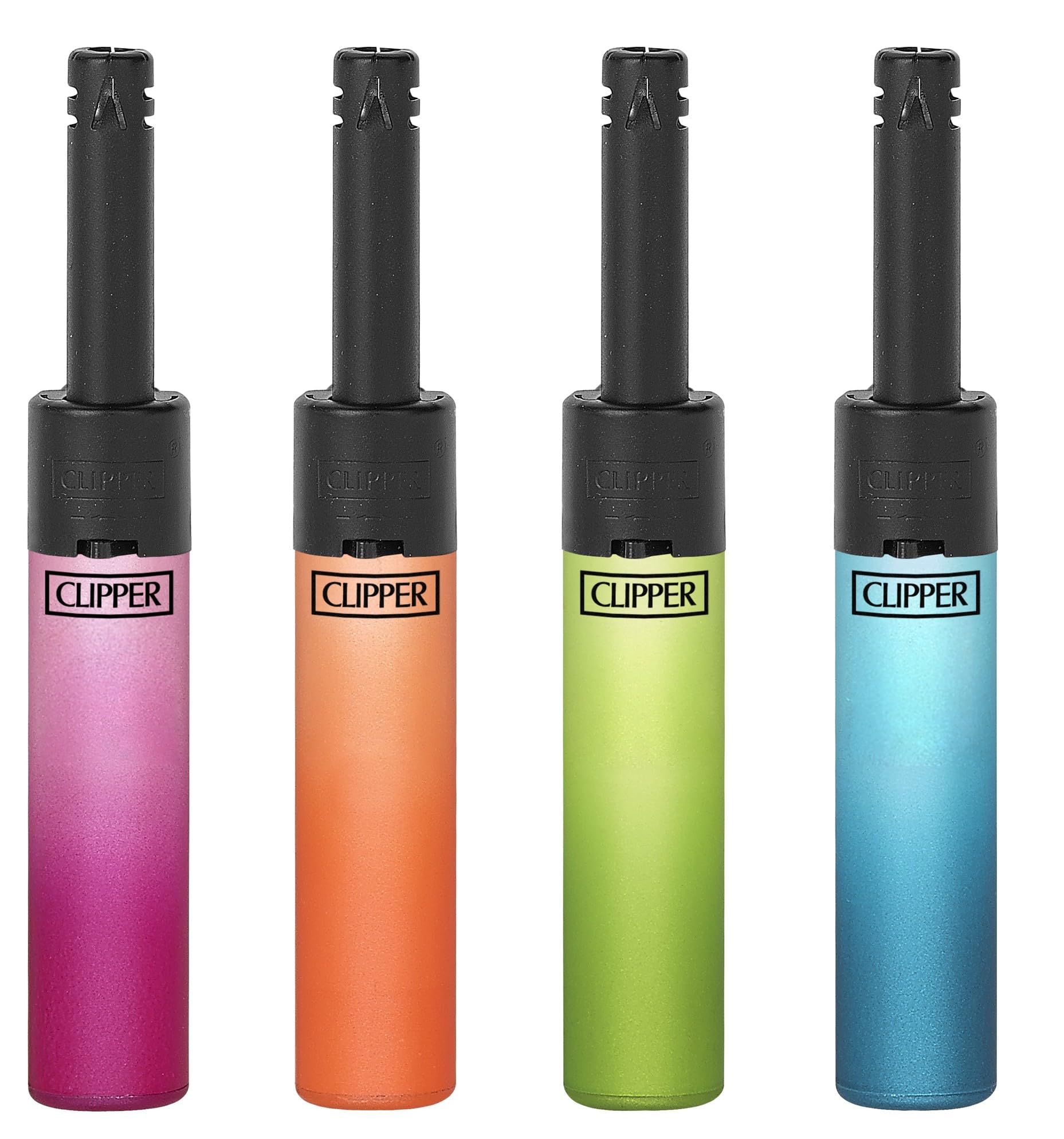 Clipper Mini Tube Lighters, Set of 4, Refillable, (METALIC GRADIANT 10)
