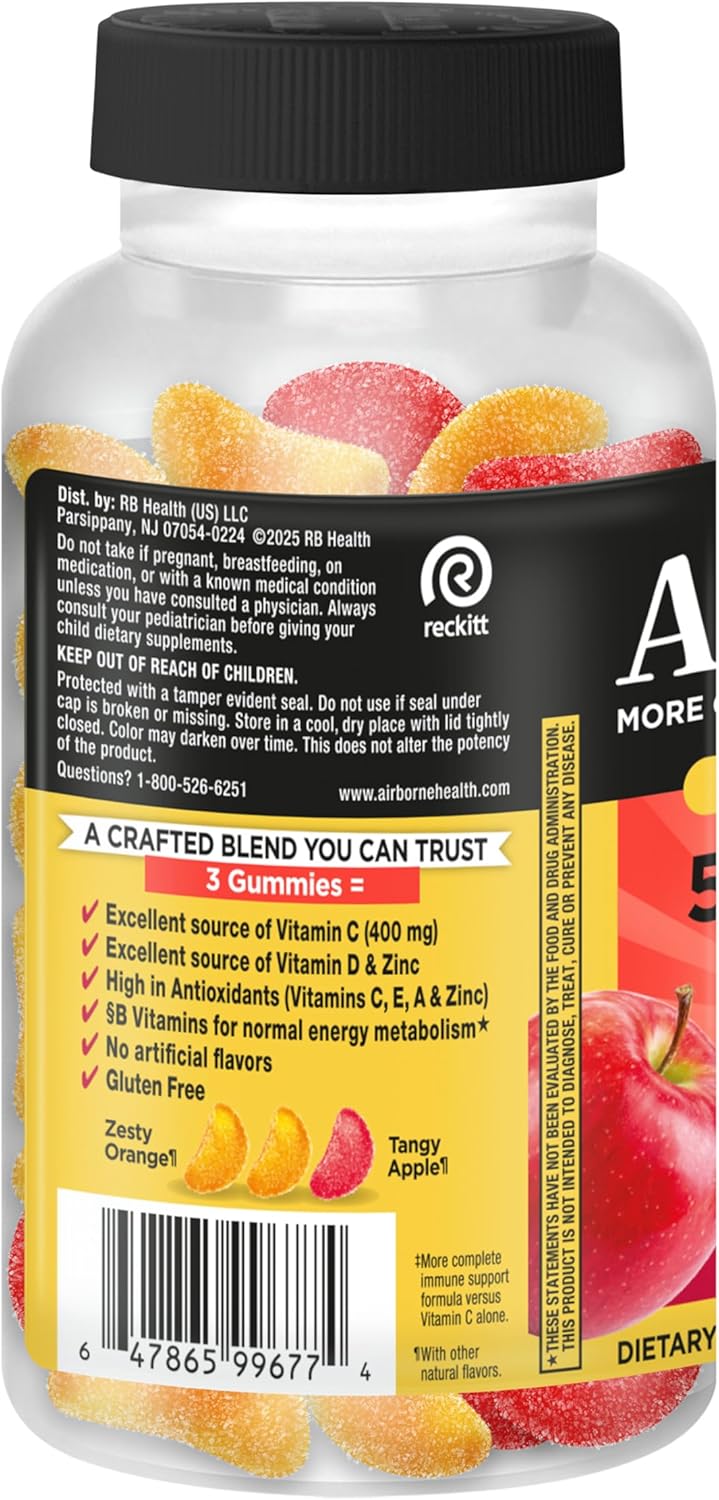 Airborne 400mg Vitamin C Gummies for Adults & Children, Immune Essentials Daily Immune Support Supplement with Powerful Antioxidants Vitamins C & E Plus Selenium - 132 Gummies, Orchard Fruit Flavor - Image 8