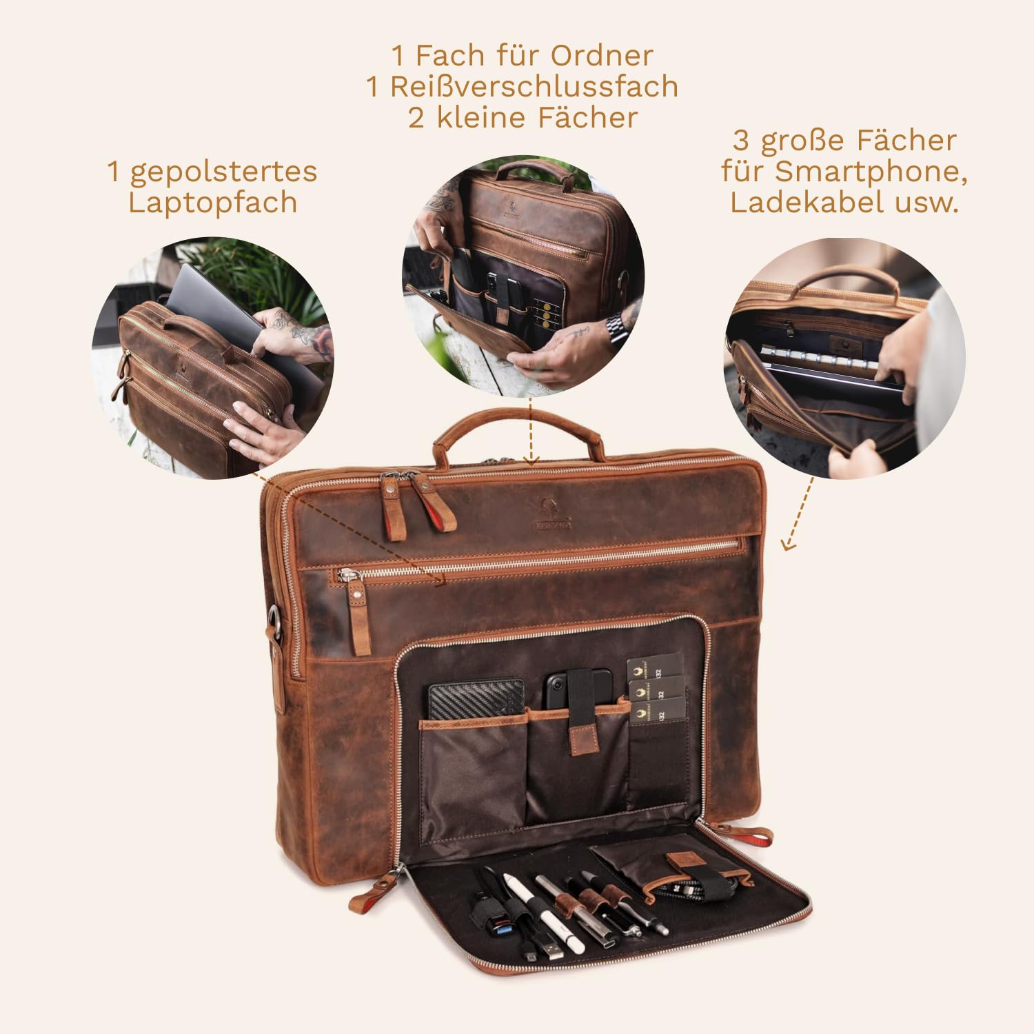 DONBOLSO Laptoptasche San Francisco I Leder Umhängetasche für Laptop I Aktentasche für Notebook in zwei Größen I Tasche für Damen und Herren
