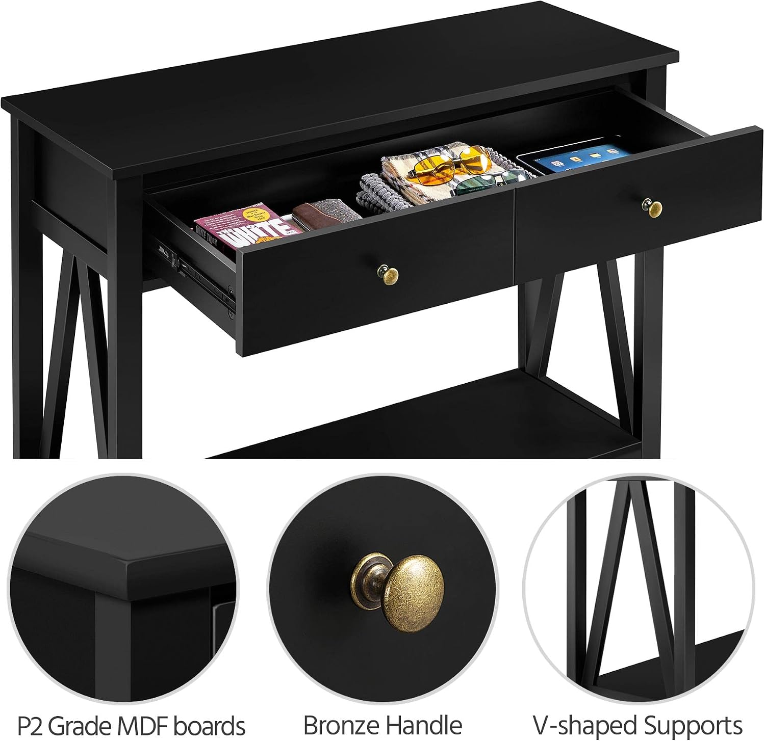 Yaheetech Console Table with 1 Drawer and Open Storage Shelf, Narrow Long Sofa Table for Living Room Entryway, 39.5X 14 x 31.5’’ (LxWxH), Easy Assembly - Black