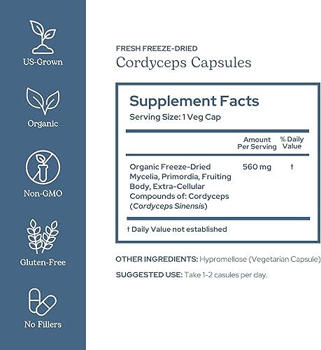 Miniatura 2 de Eclectic Herb - Cápsulas Cordyceps  Apoyo inmunológico  Suplemento de hongos para resistencia y energía  Cultivado en Estados Unidos, orgánico,