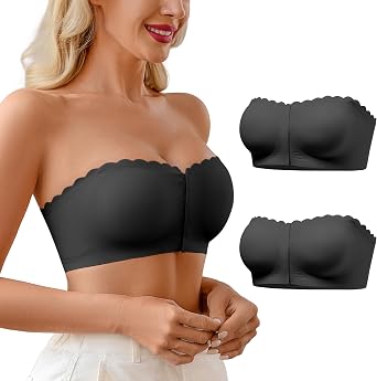 DEANGELMON Wireless Strapless Bras for Women Front Closure Non-Slip Padded Bandeau Bralette Comfort Wavy Edge Tube Top Bra