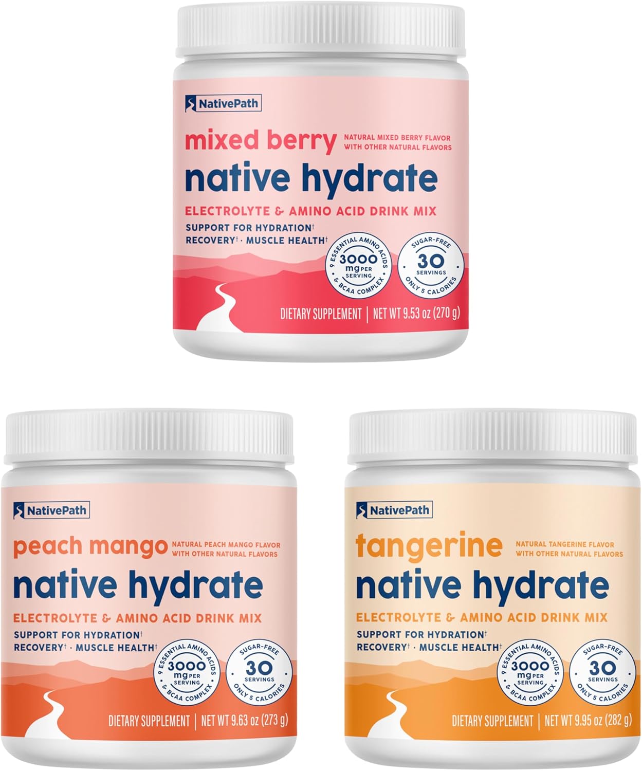 NativePath Hydrate Mixed Berry, Peach Mango, and Tangerine Trio Jar Bundle