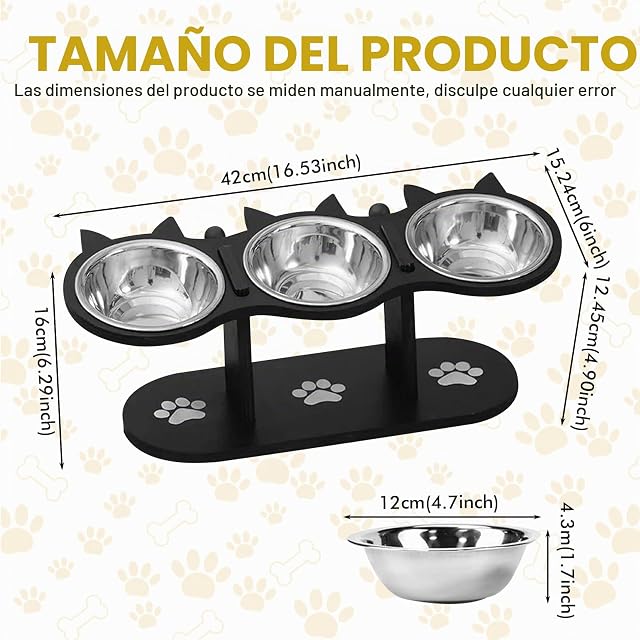 Foto 2 de 7 de WANDGU - Cuenco para gatos elevado: estación de comida para gatos con 3 cuencos de acero inoxidable y soporte…