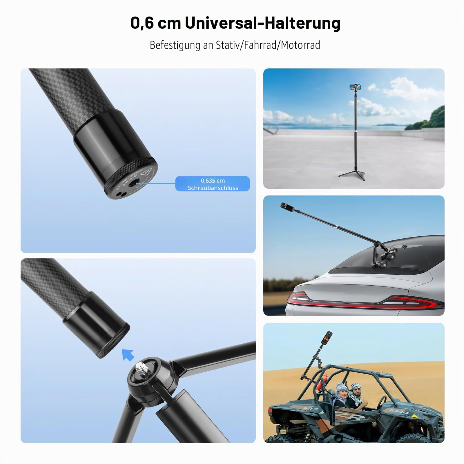 BRDRC 3m Selfie Stick Kohlefaser Selfiestange Unsichtbar Ultralang für Insta360 ONE X5, X4, X3, X2, RS - Kompatibel mit DJI OSMO Action - inkl. Go Pro Adapter & Aufbewahrungstasche