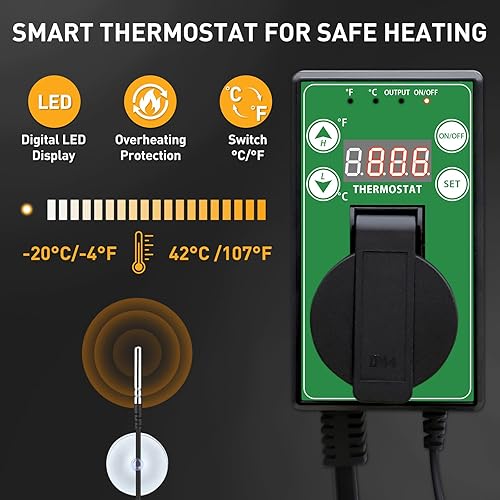 Miniatura 4 de Calentador eléctrico radiante para invernaderos y tiendas de cultivo, calefacción de punto controlado por termostato de 1500 W, resistente a