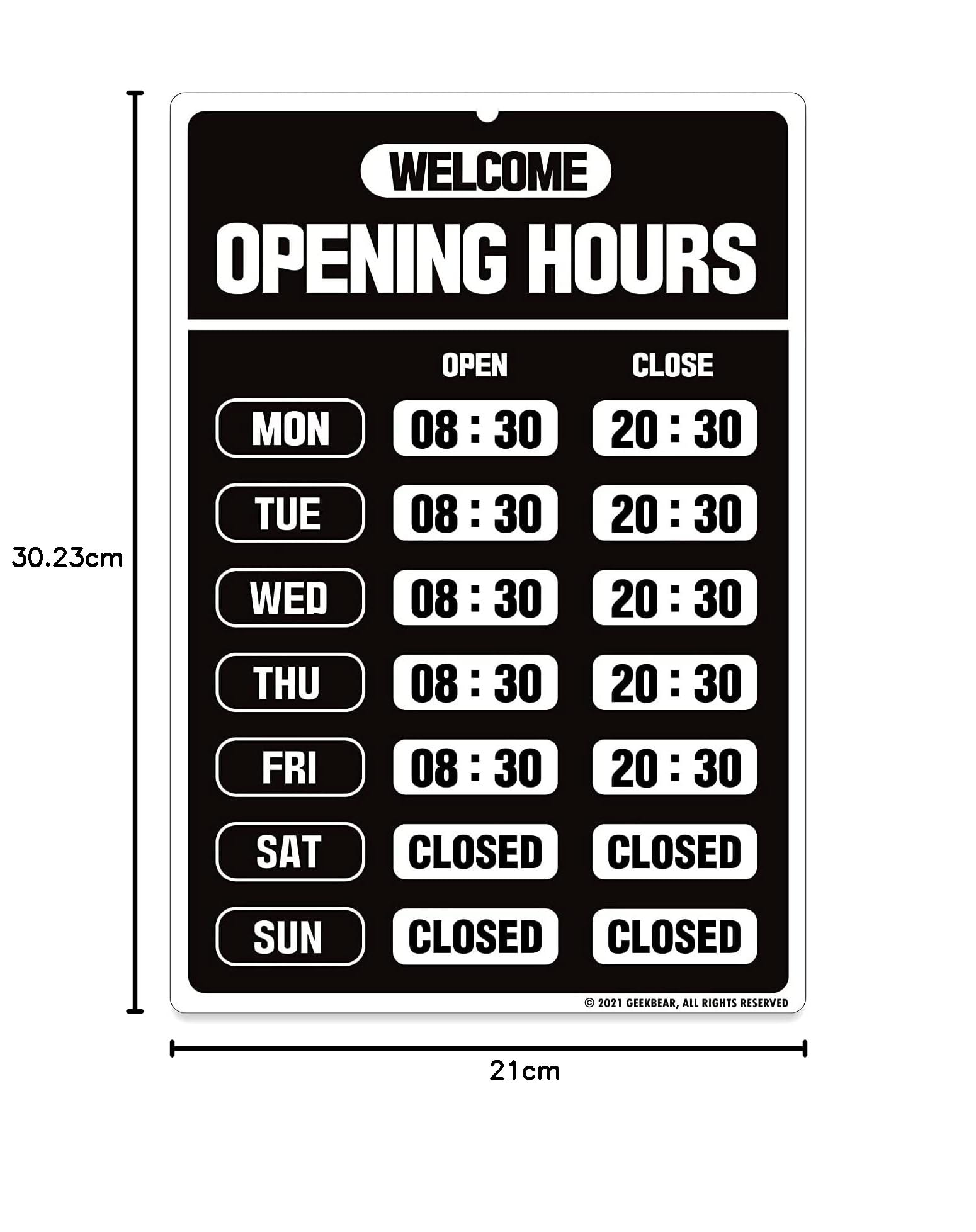 GEEKBEAR Panneau d'heures d'ouverture (Noir) - Panneau d'heure d'ouverture - Panneau d'heures de magasin - Panneaux d'heures d'ouverture pour les entreprises - Panneau ouvert avec heures
