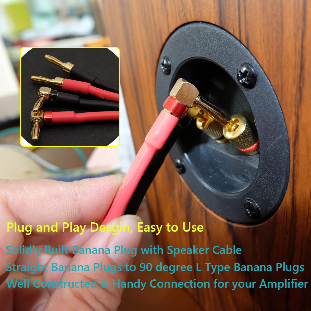 VVFLED 2 Pack 14 AWG Speaker Wire with Banana Plugs, 2x 3m HiFi OFC