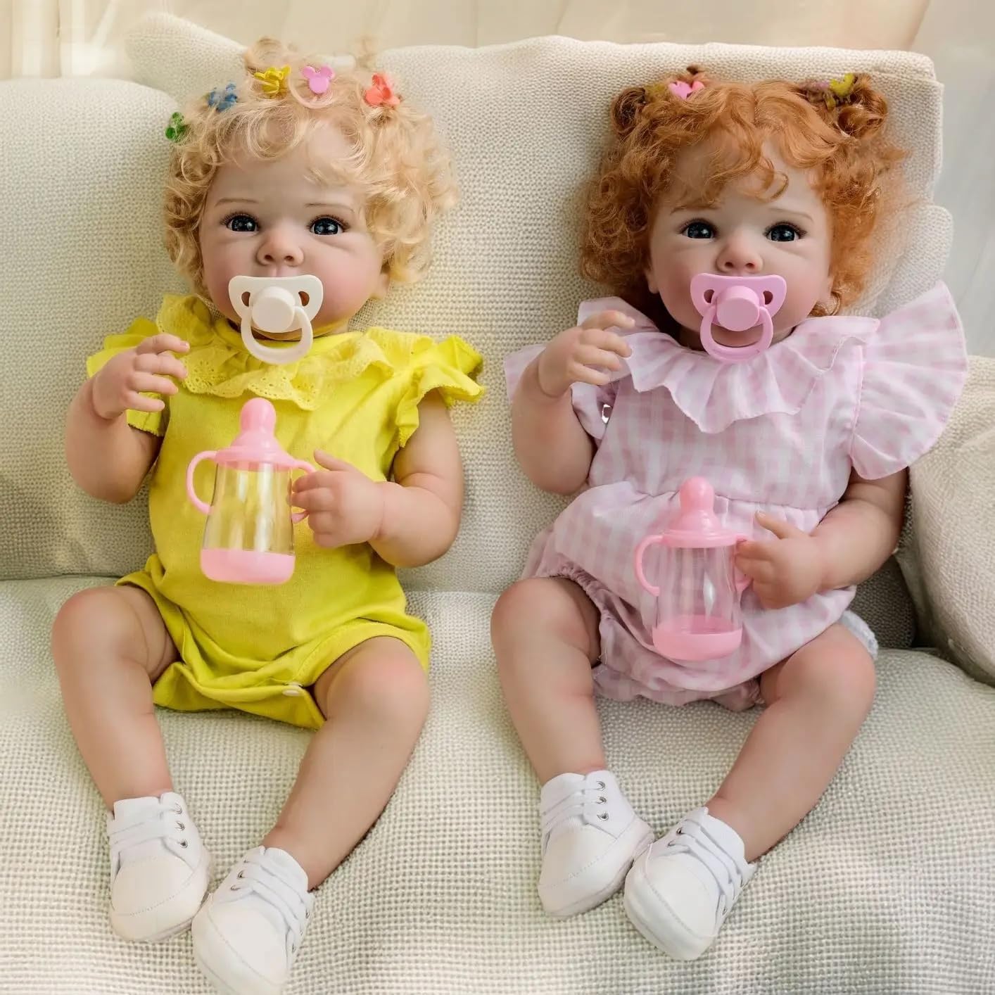 Angelbaby Reborn Twins Realistic Baby Dolls Boy and Girl - 18 Inch Newborn Real Babies Silicone Full Body Lifelike Sleeping Cute Babys Doll with Accessories for Kids & Collection