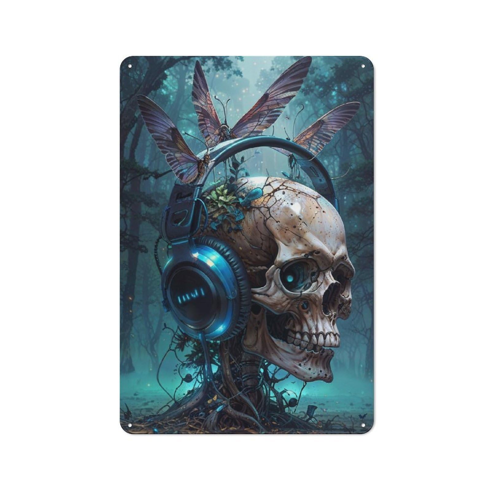 For Lounge Or Reading Corner, Death Moth Skull Music Retro Metal Sign 30x20cm, for Metal Sign Collectors, for Garage And Workshop Walls