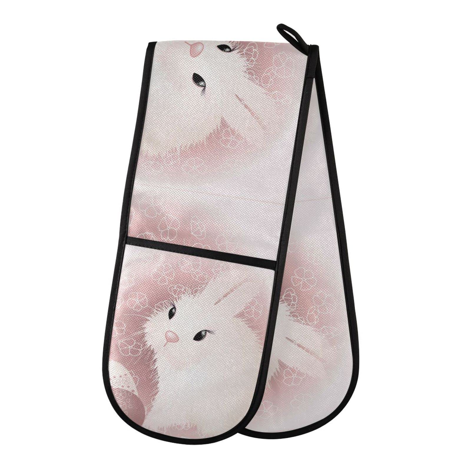 Youjuner Colour 37 Double Oven Glove Easter Bunny Rabbit Pink Heat Resistant Double Ovens Mitt Modern Cooking Gloves Potholders