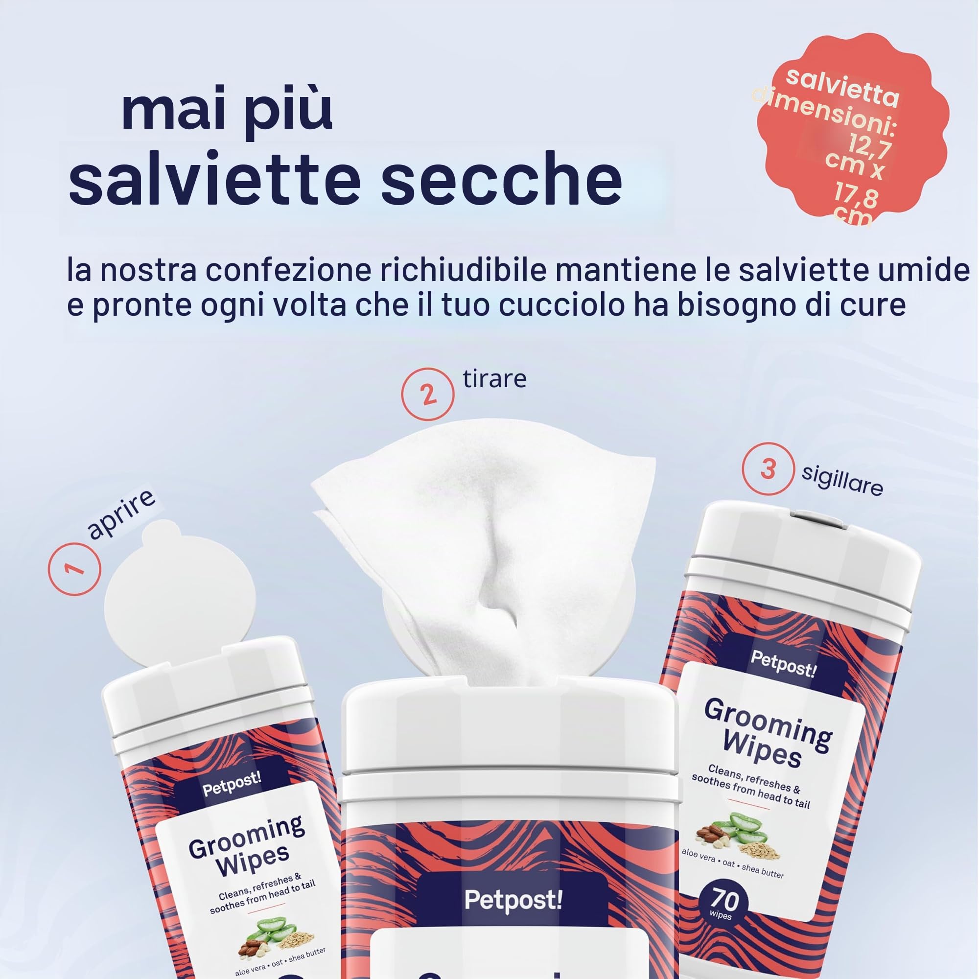 Petpost | Salviette per la Pulizia dei Cani - Salviette Grandi e Deodoranti al Profumo di Fiori di Ciliegio - 70 Tamponi in Cotone Ultra Morbido con Soluzione Detergente (Fiori di Ciliegio)