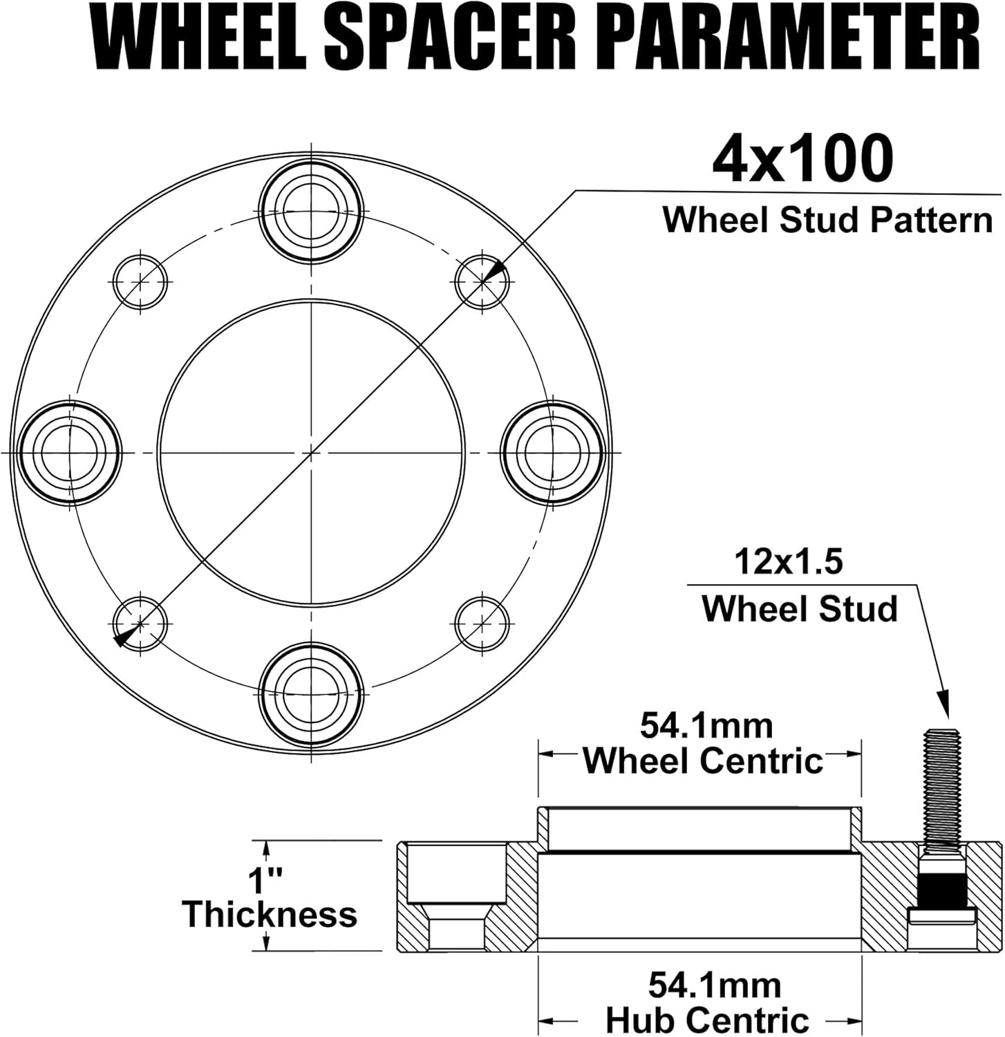 FLYCLE 1 inch 4x100mm Hub Centric Wheel Spacers for 1989-2005 2016-2025 MX-5 Miata, 4x100 4 Lug Forged Wheel Spacer with 12x1.5 Studs & 54.1mm Bore for Corolla Celica Yaris Tercel