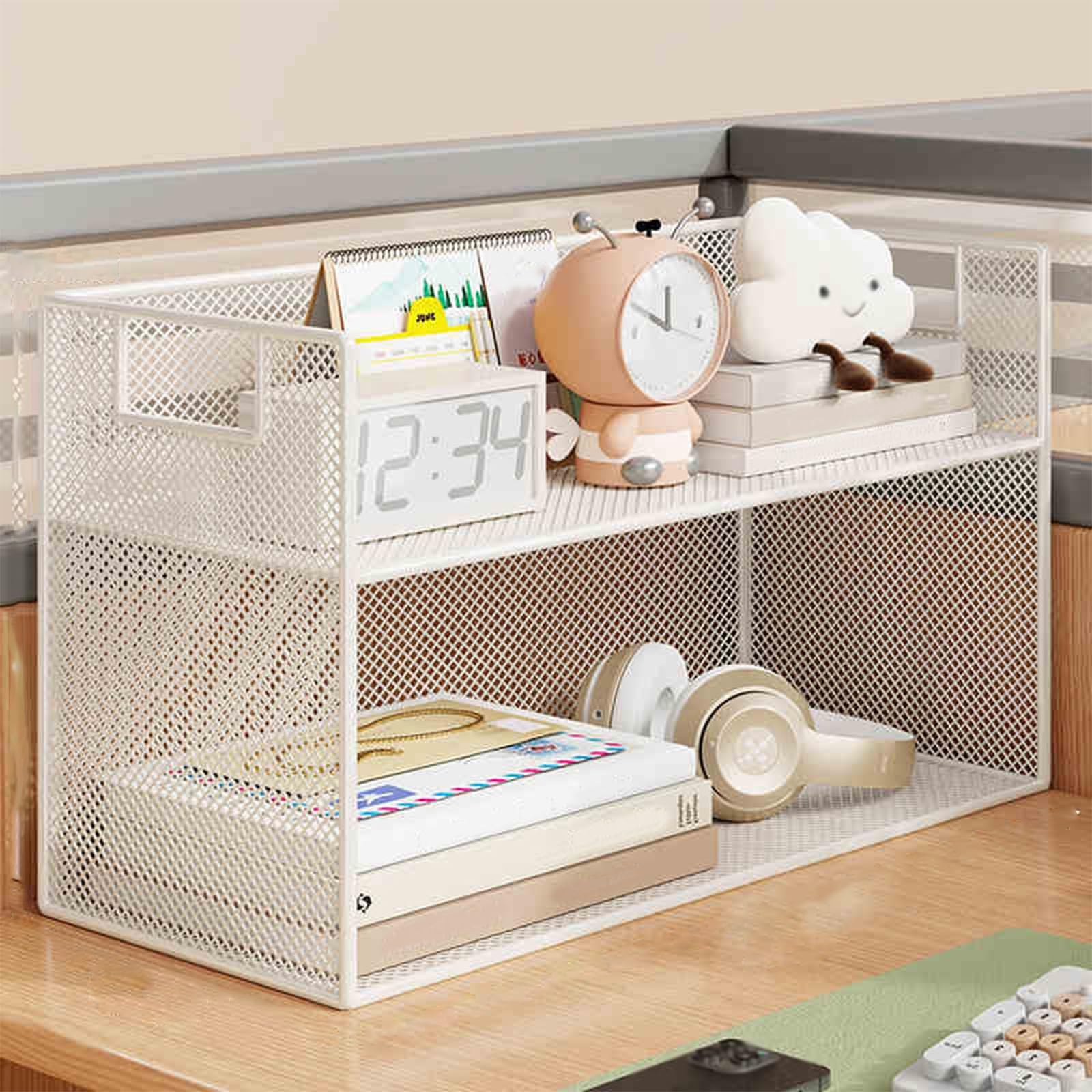 Organizador de Escritorio, Malla Organizador Estacionario, Escritorio Multifuncional de Almacenamiento, para Suministros de Oficina en el Hogar(White,40 * 25cm/15.7 * 9.8in)
