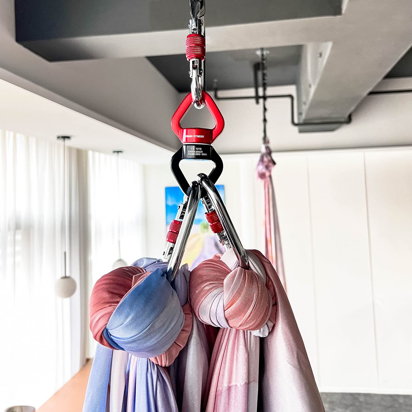 PRIOR FITNESS Accessori per altalena in seta 30KN rosso e nero Gancio girevole a 360° Certificato CE