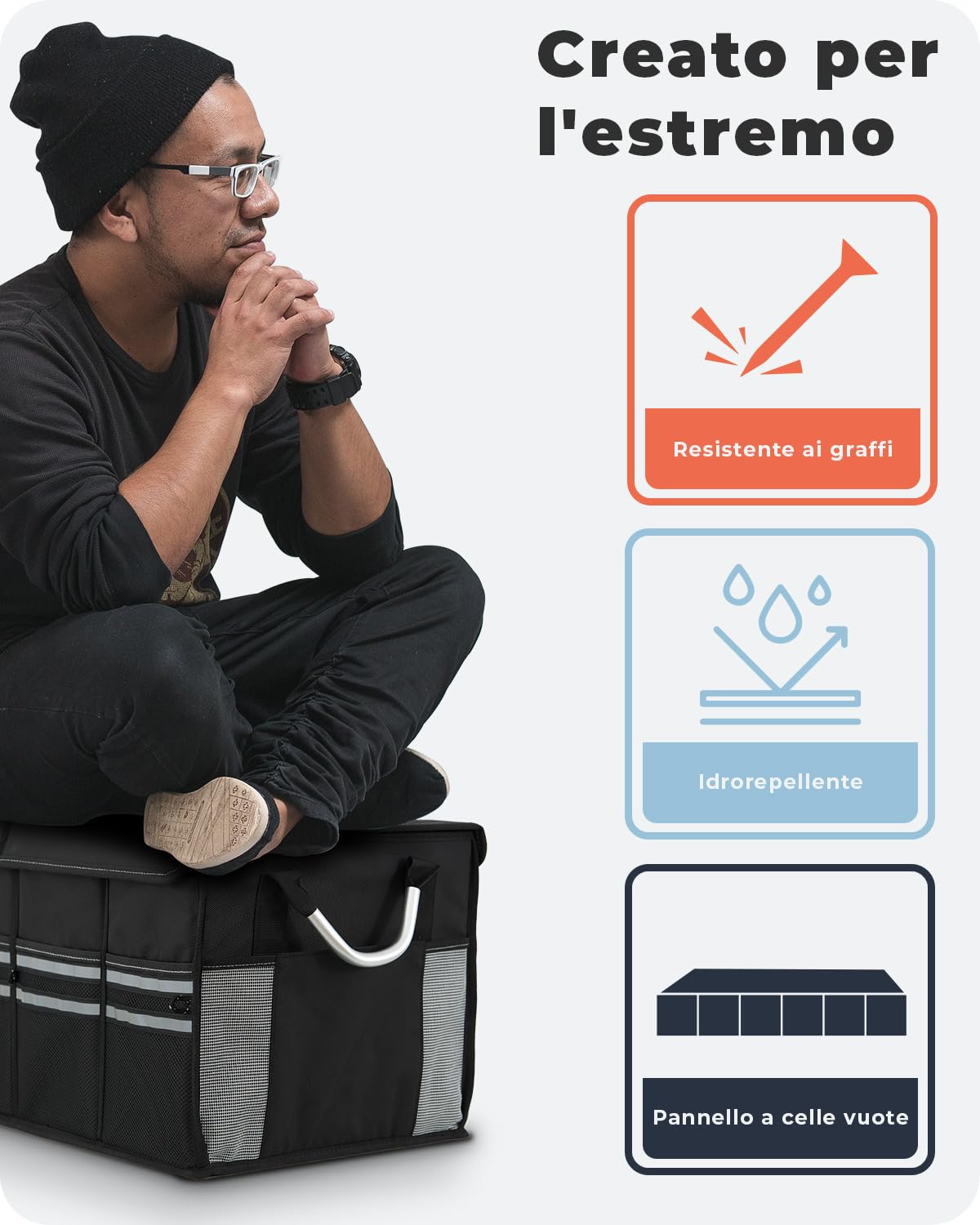 achilles Cassaforte, robusta scatola pieghevole per auto con coperchio stabile, organizer per bagagliaio, borsa pieghevole per auto, cestino pieghevole, scatola di immagazzinaggio, 58 x 34 x 30 cm