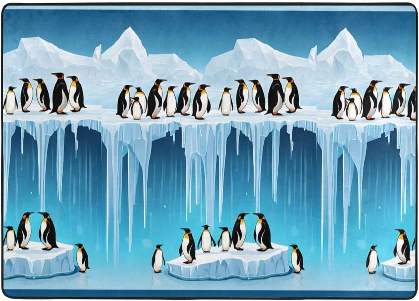 Flannel Non-Slip (Penguins On The Iceberg Printed) Rug Pad 80×50in Soft Washable Protective for Hardwood Floors Bedroom Bathroom Living Room