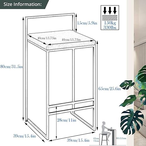 Miniatura 3 de Juego de 2 taburetes de bar de diseño industrial con estructura y respaldo de acero negro, altura ajustable, para cocina y comedor, elegantes sillas