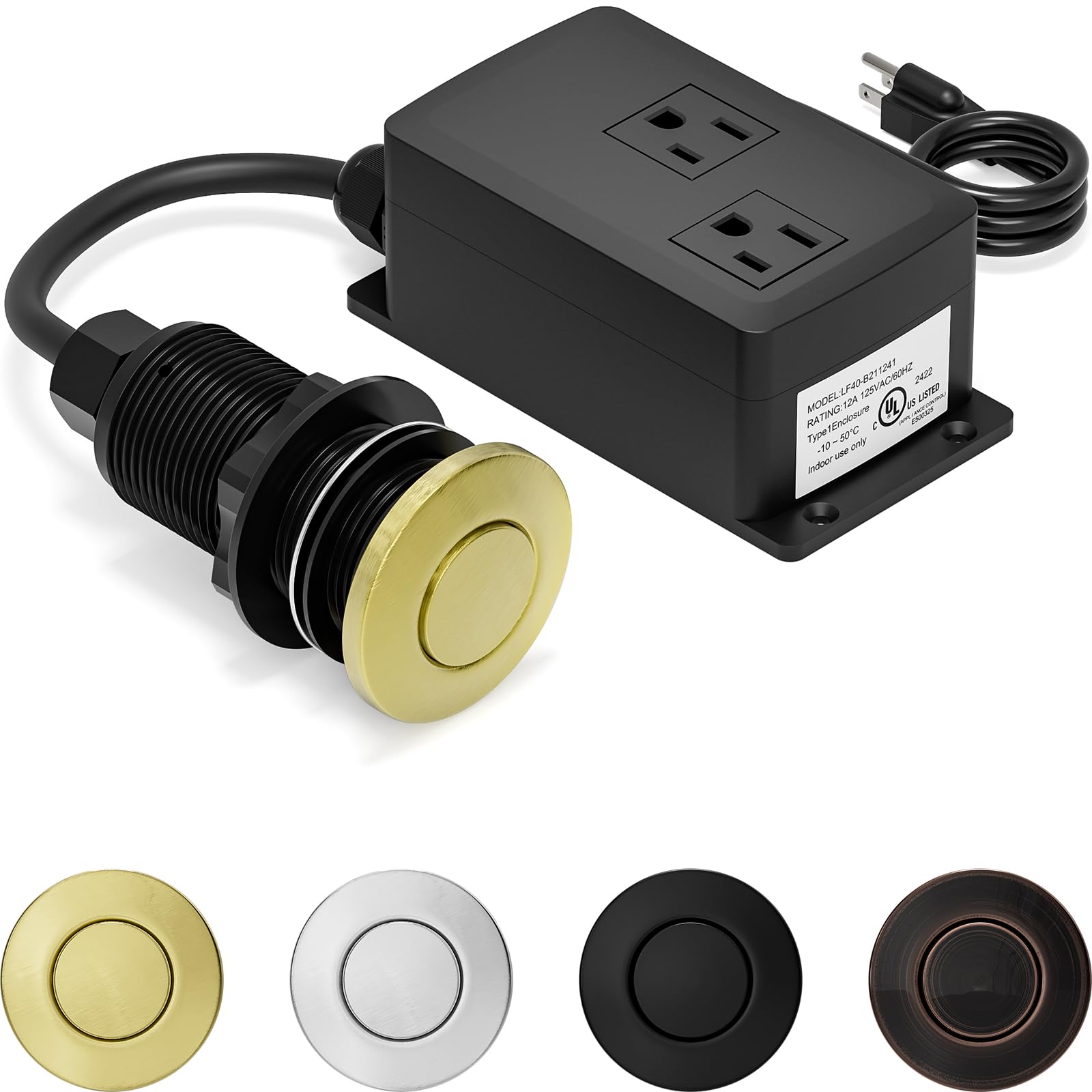 Garbage Disposal Air Switch Kit Dual Outlet, Sink Top Button UL Listed