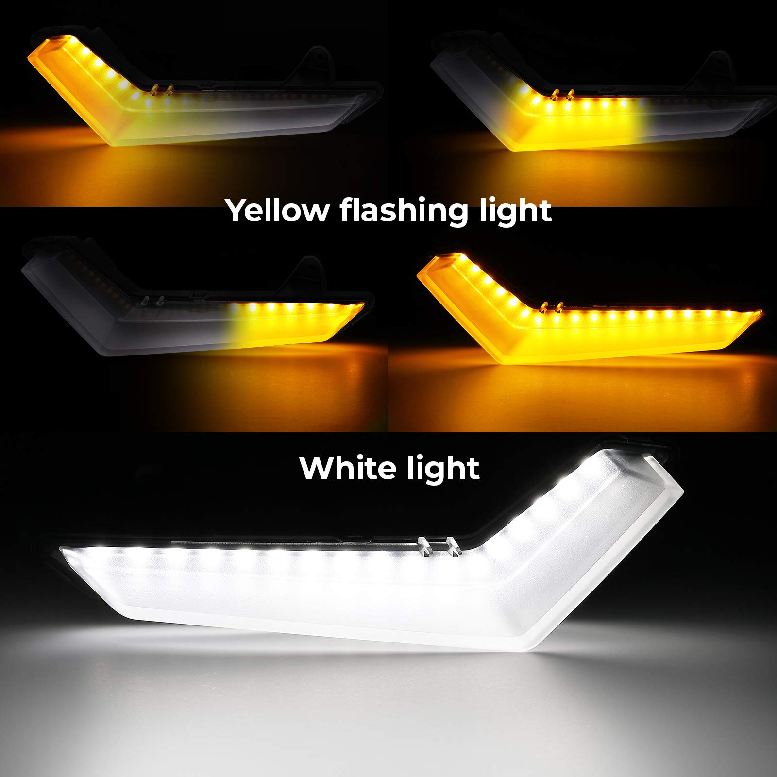 KEMIMOTO Upgraded DRL Signal Light, Flashing Flowing Yellow LED Daytime Running Light DRL Fang Headlight, Compatible with Can-Am Defender & Defender MAX 2020+