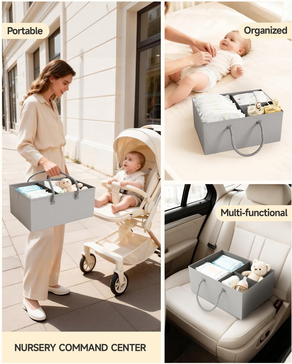 2in1 Baby Diaper Caddy Organizer and Storage Cart with Dividers and Drawers