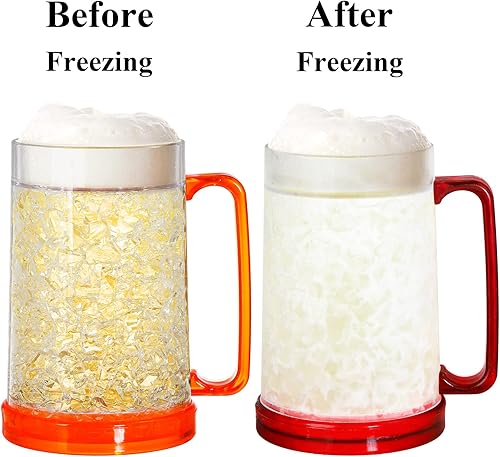 Miniatura 3 de Fasmov Tazas de cerveza para congelador, paquete de 4 tazas de hielo de gel de doble pared, tazas de cerveza de plástico con asas para fiestas y