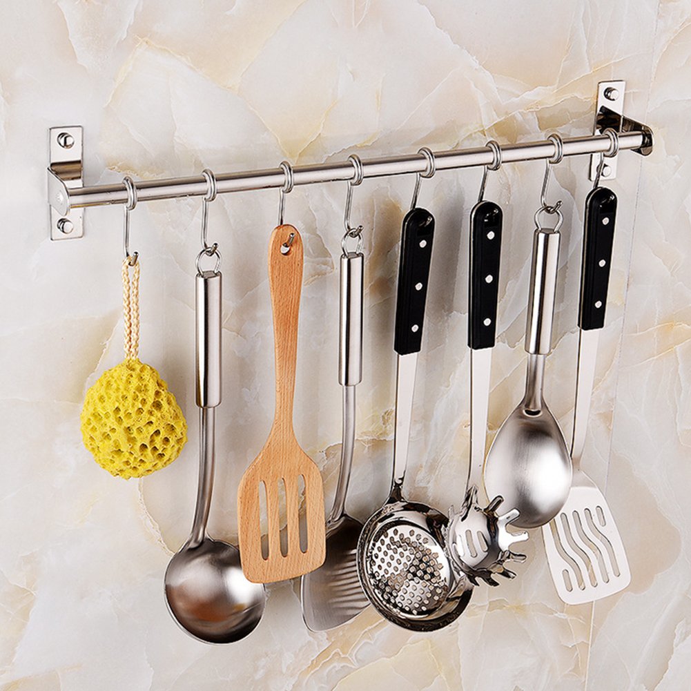 Barre De Cuisine Mural 6 Crochets Réglables SUS304 Acier Inoxydable – Support Ustensiles 40 Cm Robuste