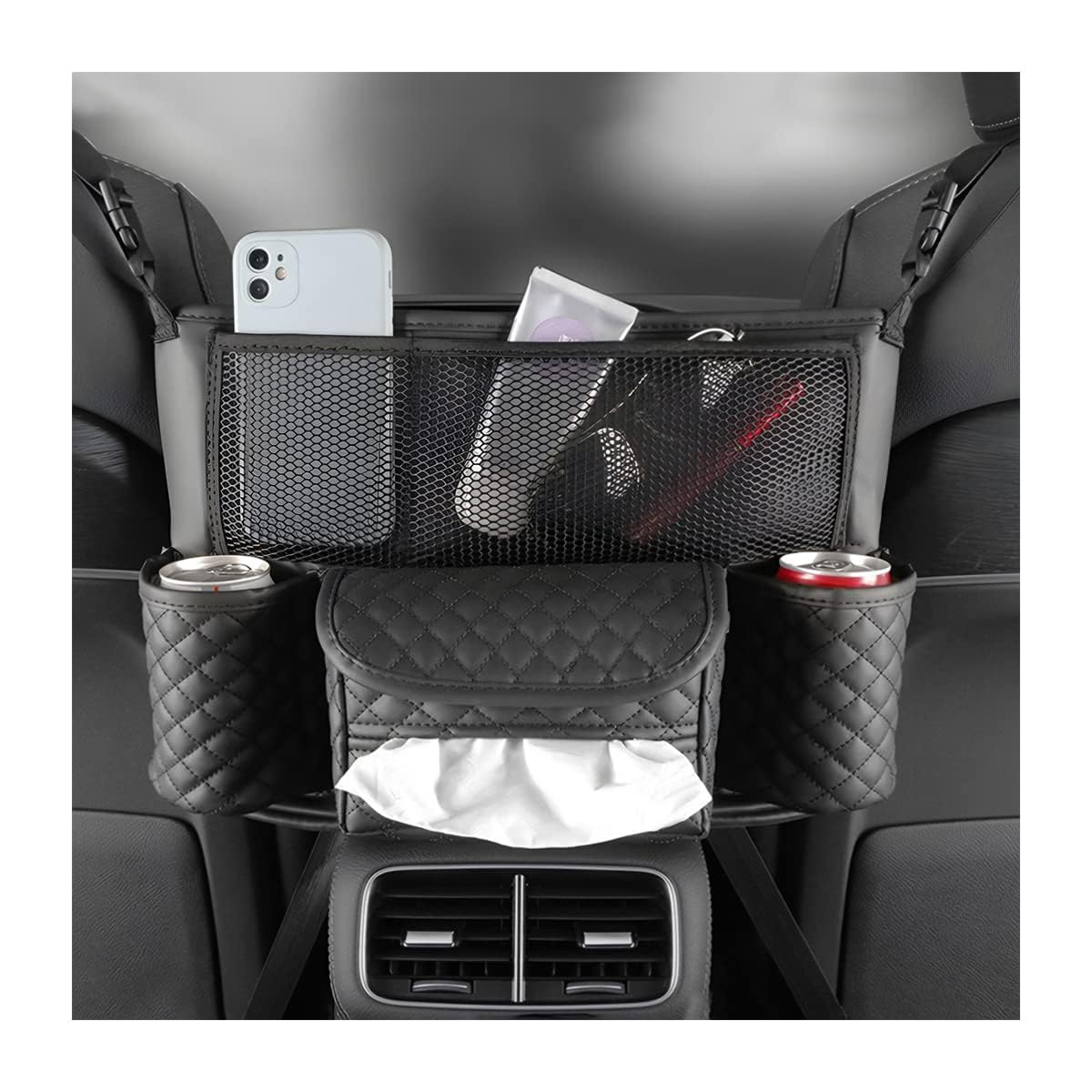 LVLIANGWANXIANGBAIHUO Car Seat Between Organizer for Ford Focus IV/Turnier (AB Bj.2018) Waterproof PU Leather Handbag Holder Purse Pocket Console Tissue Barrier Storage Pouch Bag,Black
