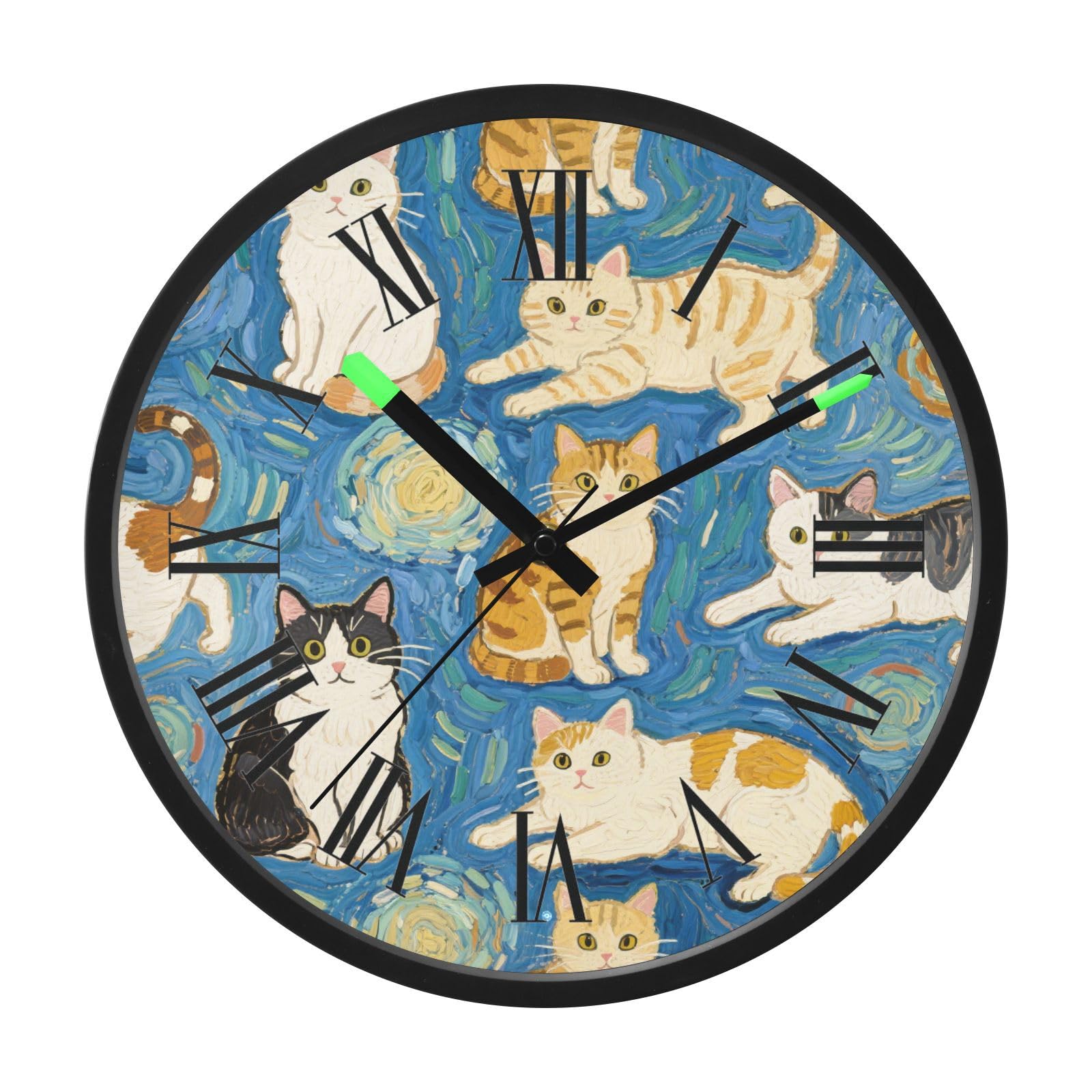 Horloge murale silencieuse sans tic-tac lumineuse motif chat bleu