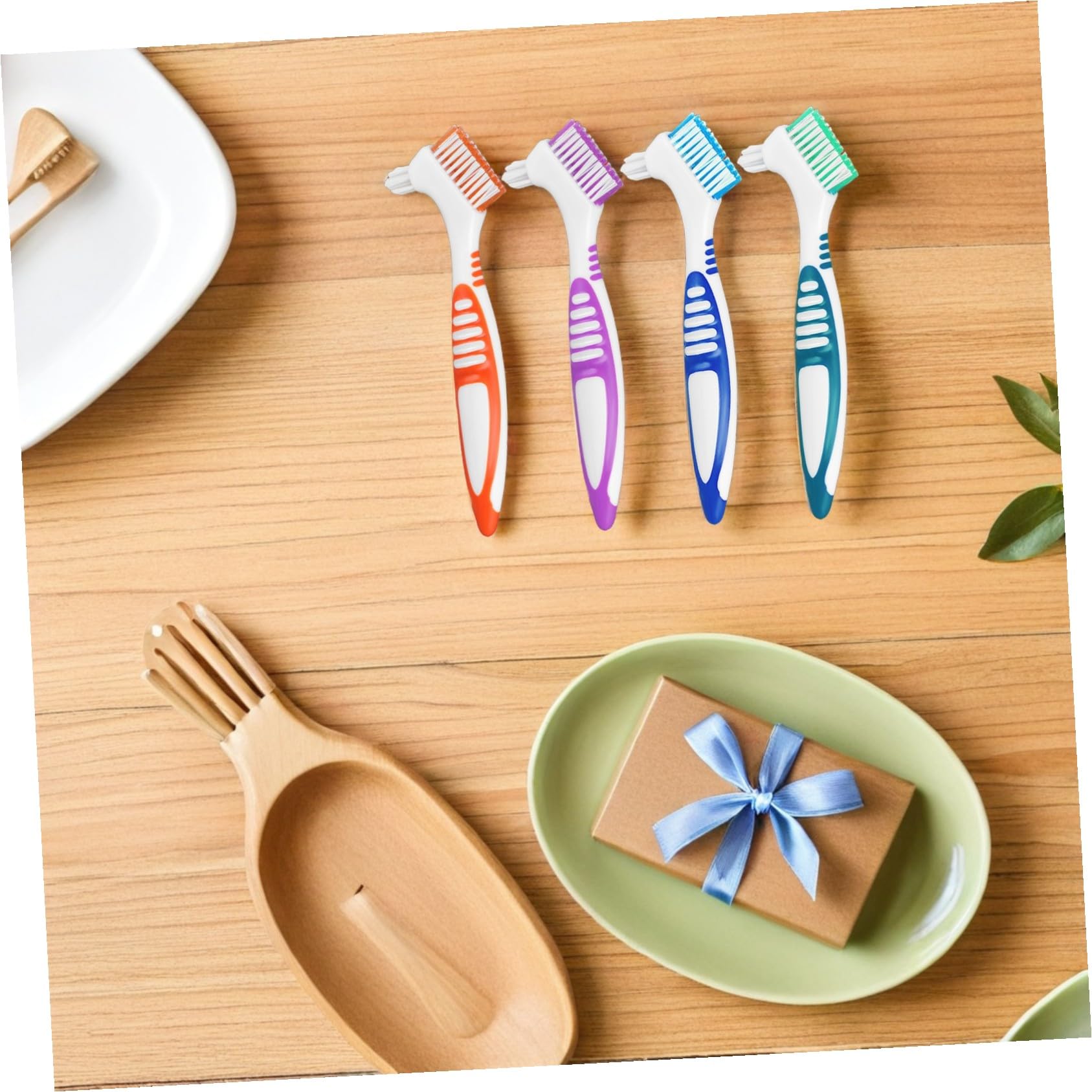 PLAFOPE 12 Piezas Cepillo para Dentaduras Postizas Doble Cara de Limpieza Profunda para Prótesis y Retenedores Cepillo Dental Portátil para Uso Familiar y Viaje