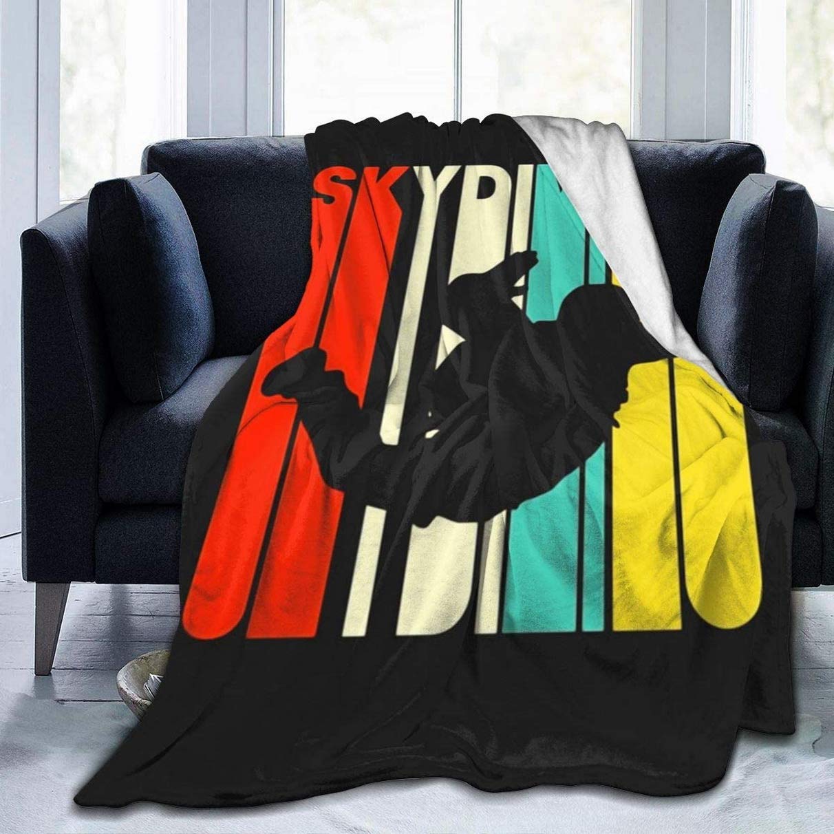ATOurDealss Fleece Blanket Skydiving Silhouette Plush Throw Fuzzy Super Soft Reversible Microfiber Flannel Blankets 60"x50"