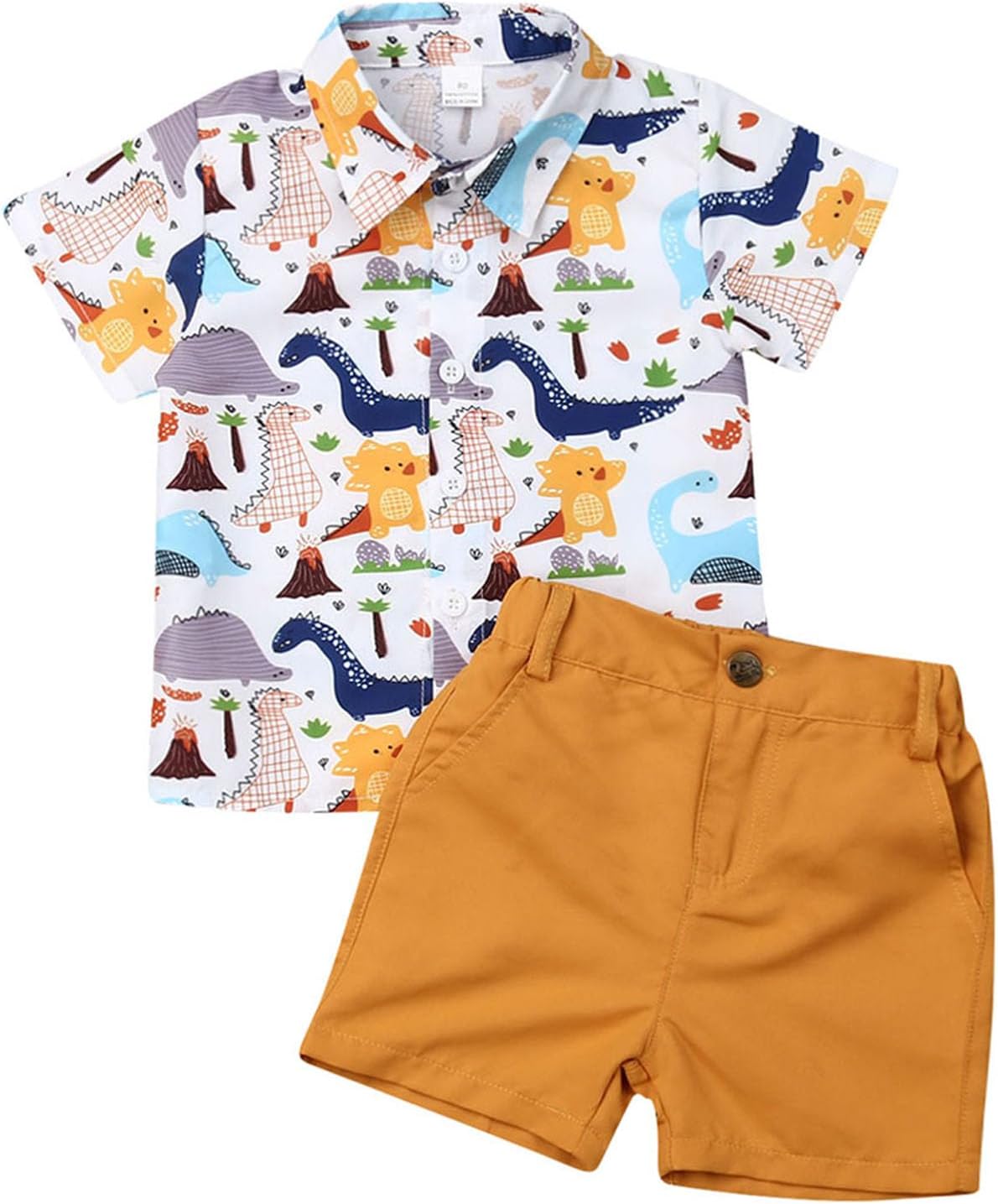 SAYOO Toddler Boys Dress Clothes Kids Animal Print Button Down Shirt Solid Color Shorts Boys Summer Gentleman Suit Outfit