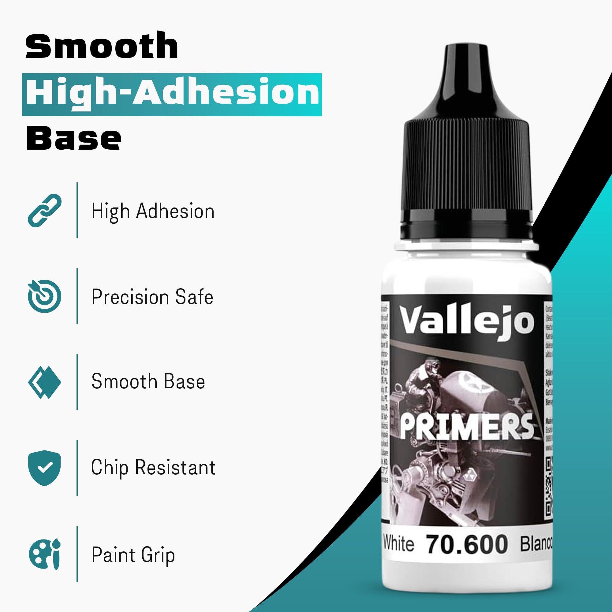Vallejo Acrylic Polyurethane Surface Primer | White, Grey & Black 18ml 0.6 fl oz Bottles (with Eyedropper) | Fast-Drying, High Adhesion Primer for Miniatures & Scale Models - Image 2