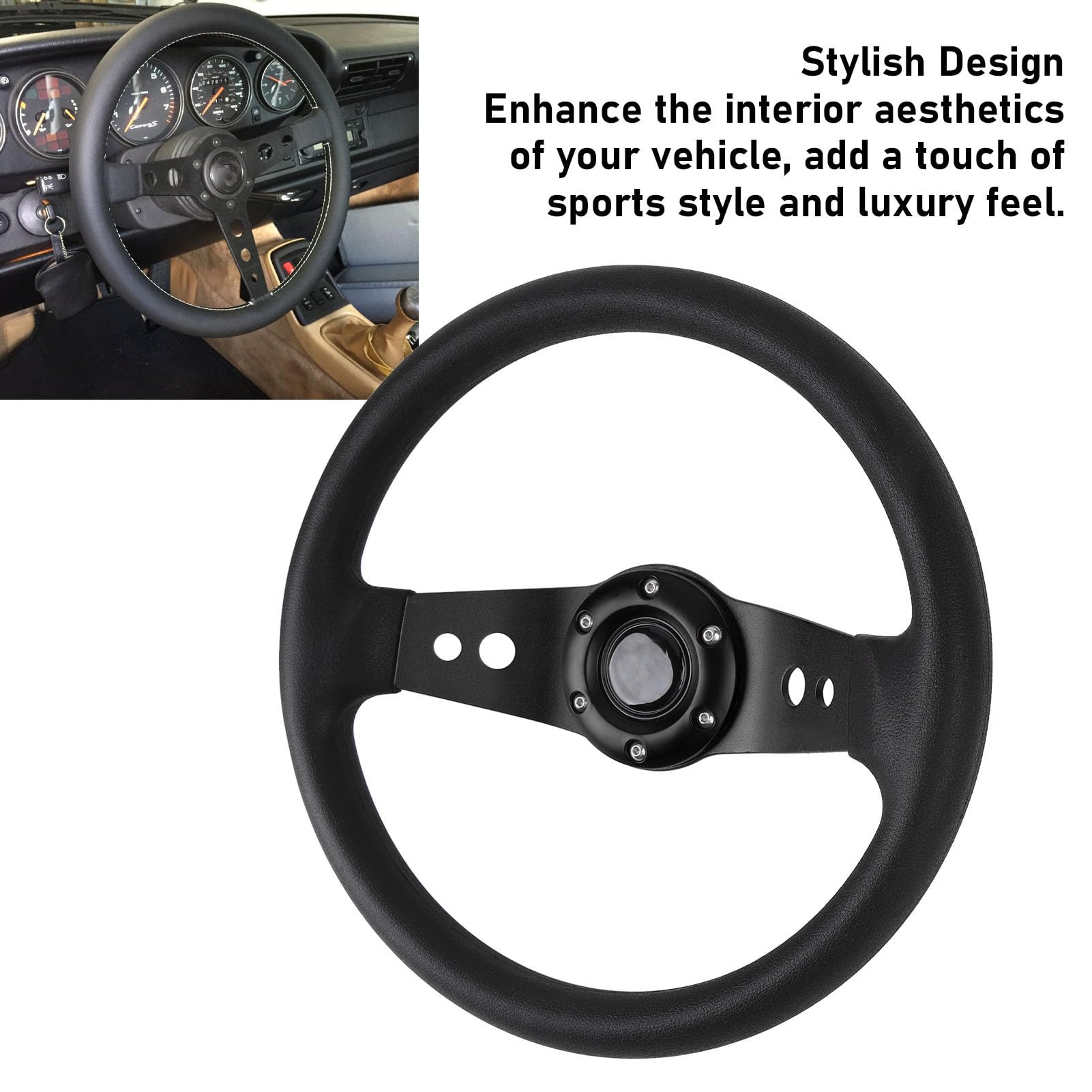 Volante per Auto 13 Pollici Volante Sportivo PU Look Elegante Resistente Agli Urti Presa Migliorata Facile Installazione Volante per Veicolo (BLACK)