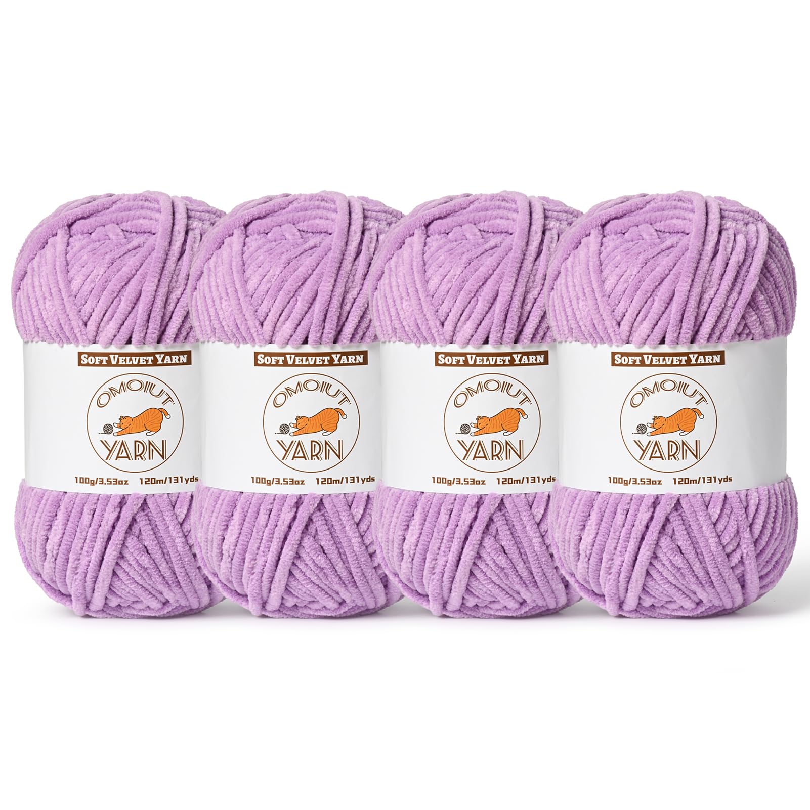 4 Pack Light Purple Fluffy Velvet Yarn for Crocheting, Chunky Chenille Baby Blanket Yarn for Crochet, Soft Fuzzy Puzzle Yarn for Knitting, (100g/3.53oz Each) Bulky Thick Amigurumi Crochet Yarns
