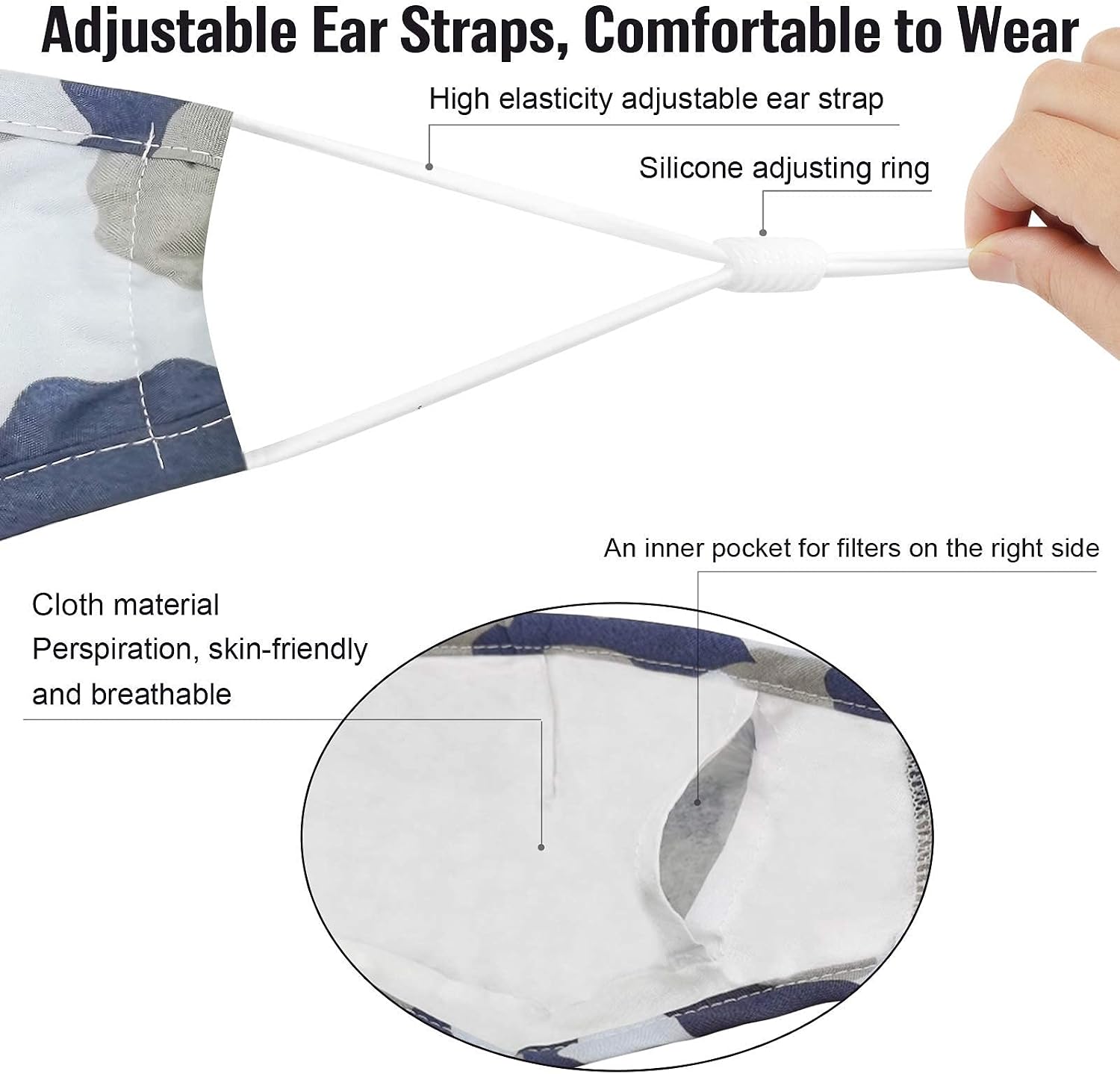 XDX Masks Reusable, Camo Face Masks Washable with Adjustable Ear Loops, Reusable Face Masks for Men, Women - Medium Size-6 Pack
