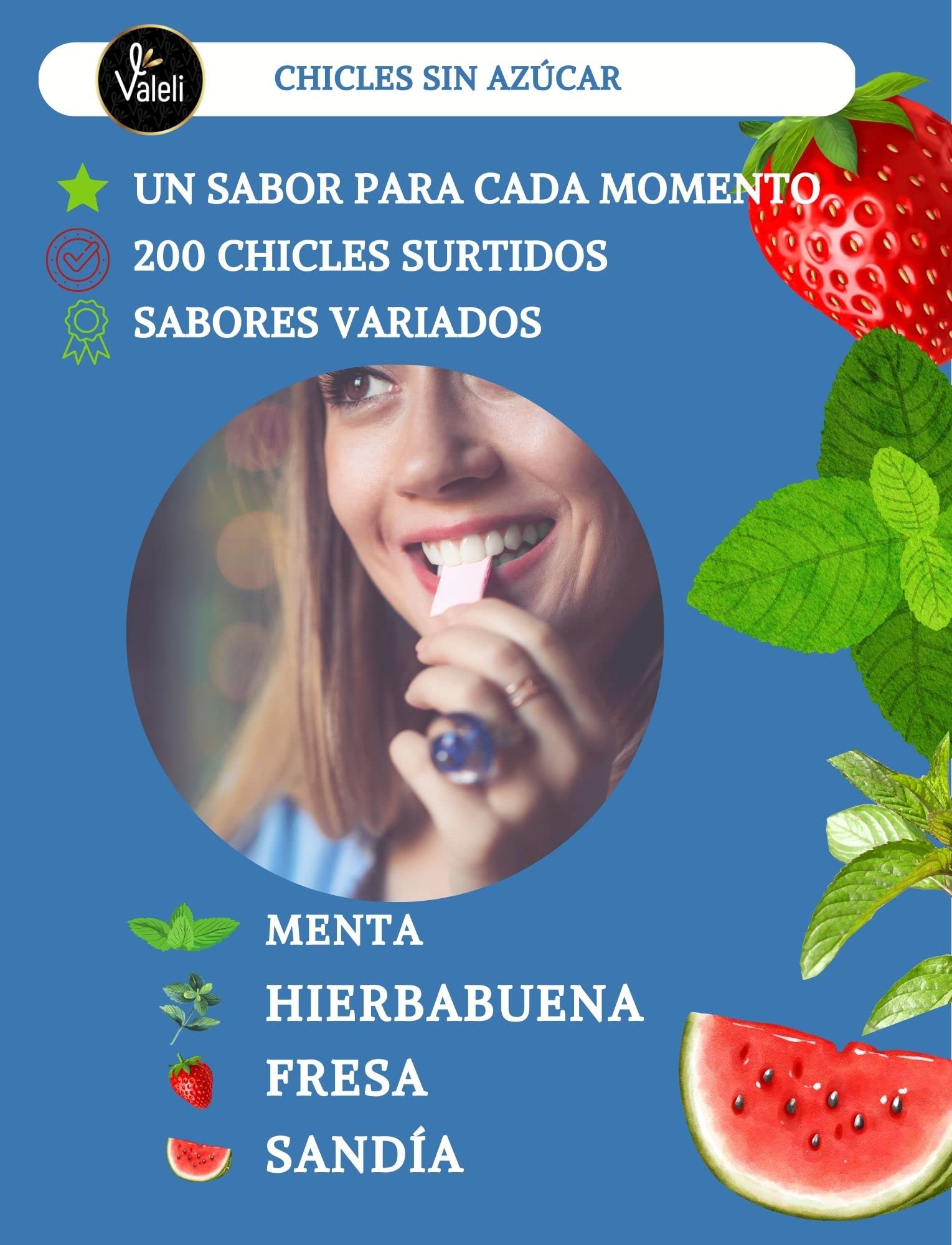 Happydent Chicles sin Azúcar 200 und Bolsa Chuches 80gr Sabores surtidos menta hierbabuena sandía fresa