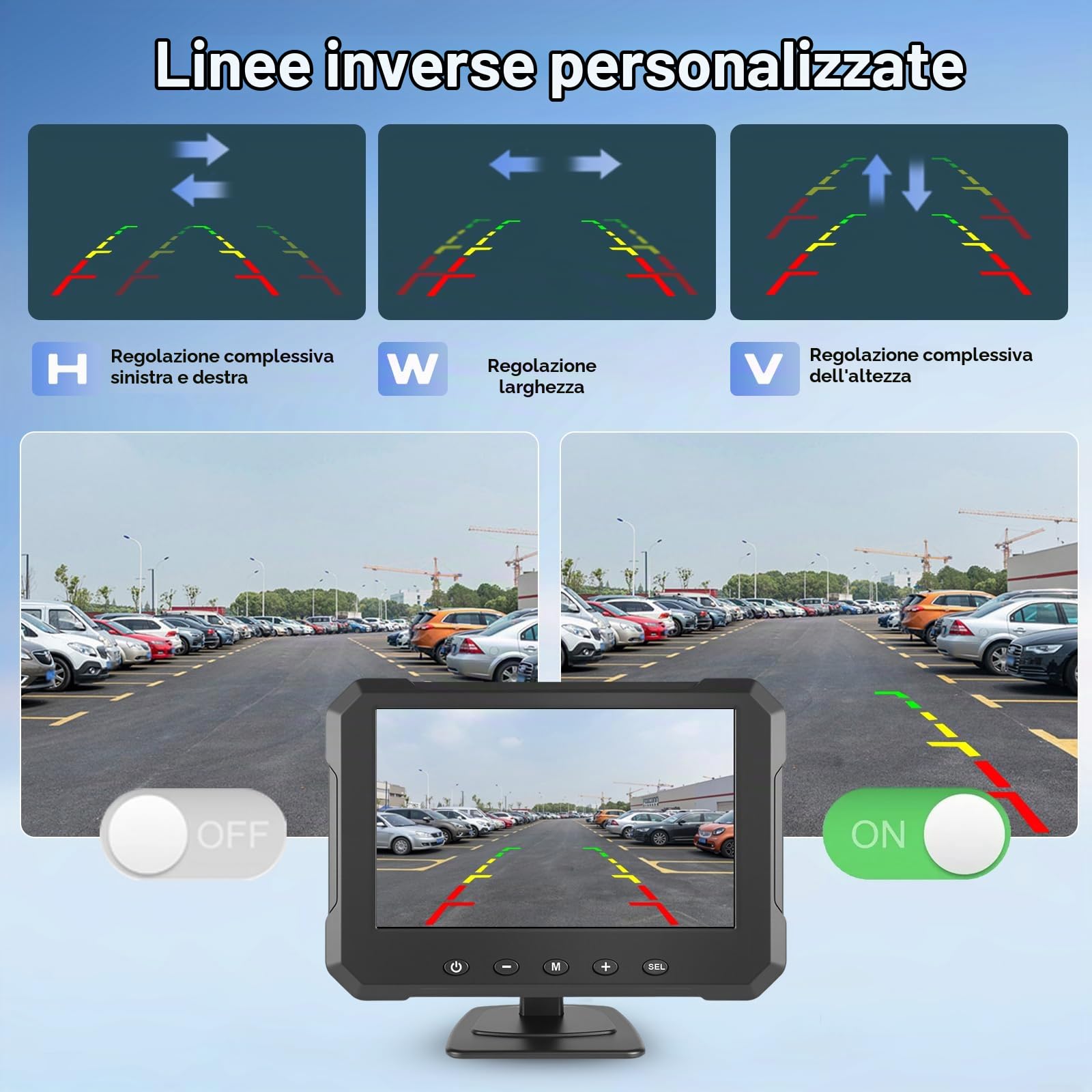 Kit Telecamera Retromarcia per Auto con Monitor Digitale 5 Pollici 1080P HD Visione Notturna IP69 Impermeabile Telecamera Posteriore per Auto, Hodozzy Backup Telecamera 12V con Cavo per Camion Camper