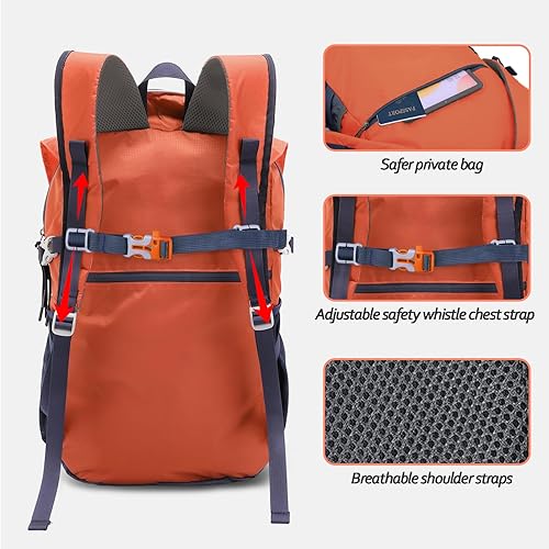 Miniatura 3 de Seektop Mochila de senderismo ultraligera y plegable de 20 litros, resistente al agua, plegable, para hombres y mujeres, compacta para senderismo,